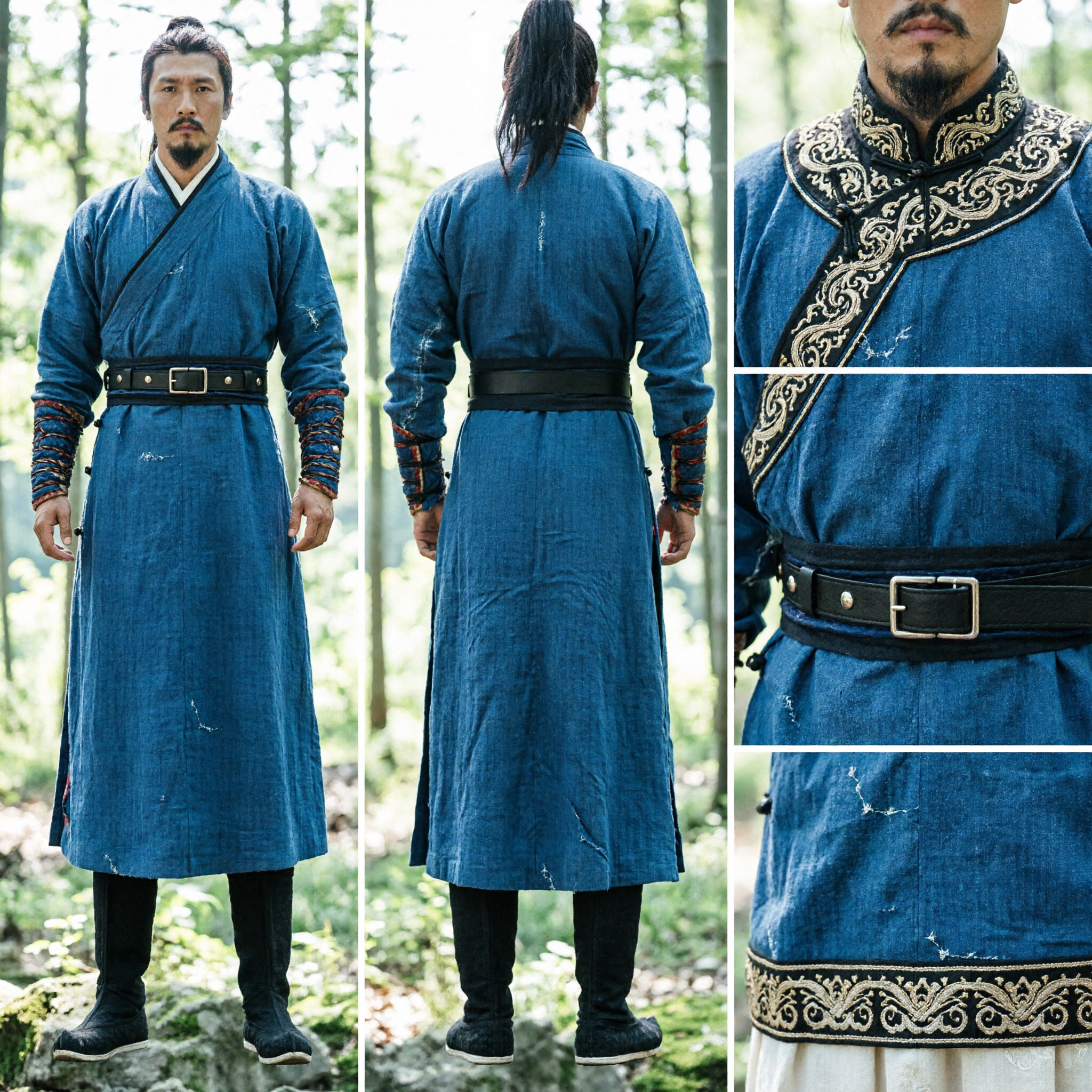 Men's Ancient Chinese Warrior Hanfu Costume Blue Wuxia Knight Outfit for Cosplay and Historical Drama