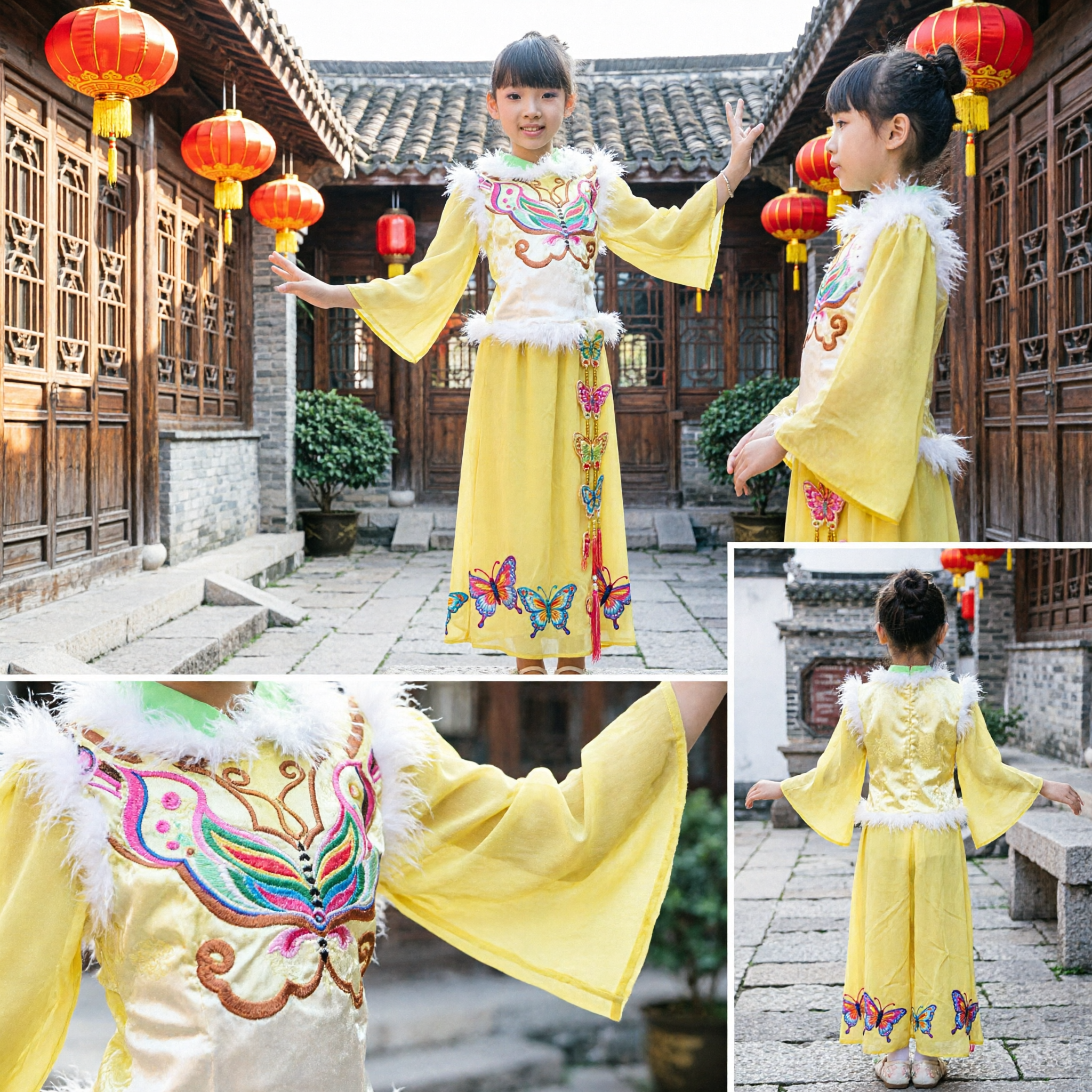 Traditional Chinese Yellow Folk Dance Costume for Girls Kids Stage Performance Yangge Dress Outfit