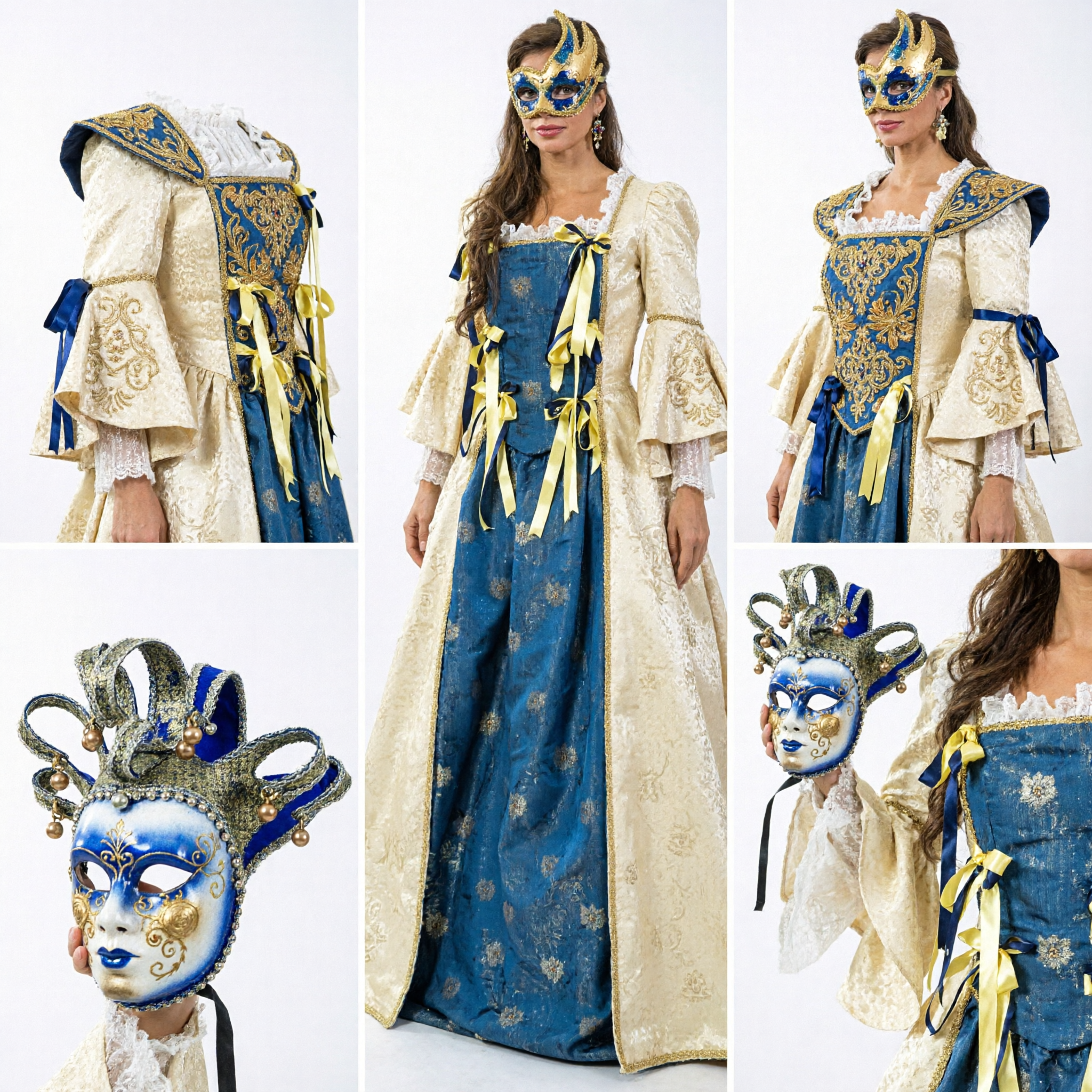 Blue and White Rococo Marie Antoinette Costume Dress Women's Renaissance Baroque Ball Gown for Cosplay Party
