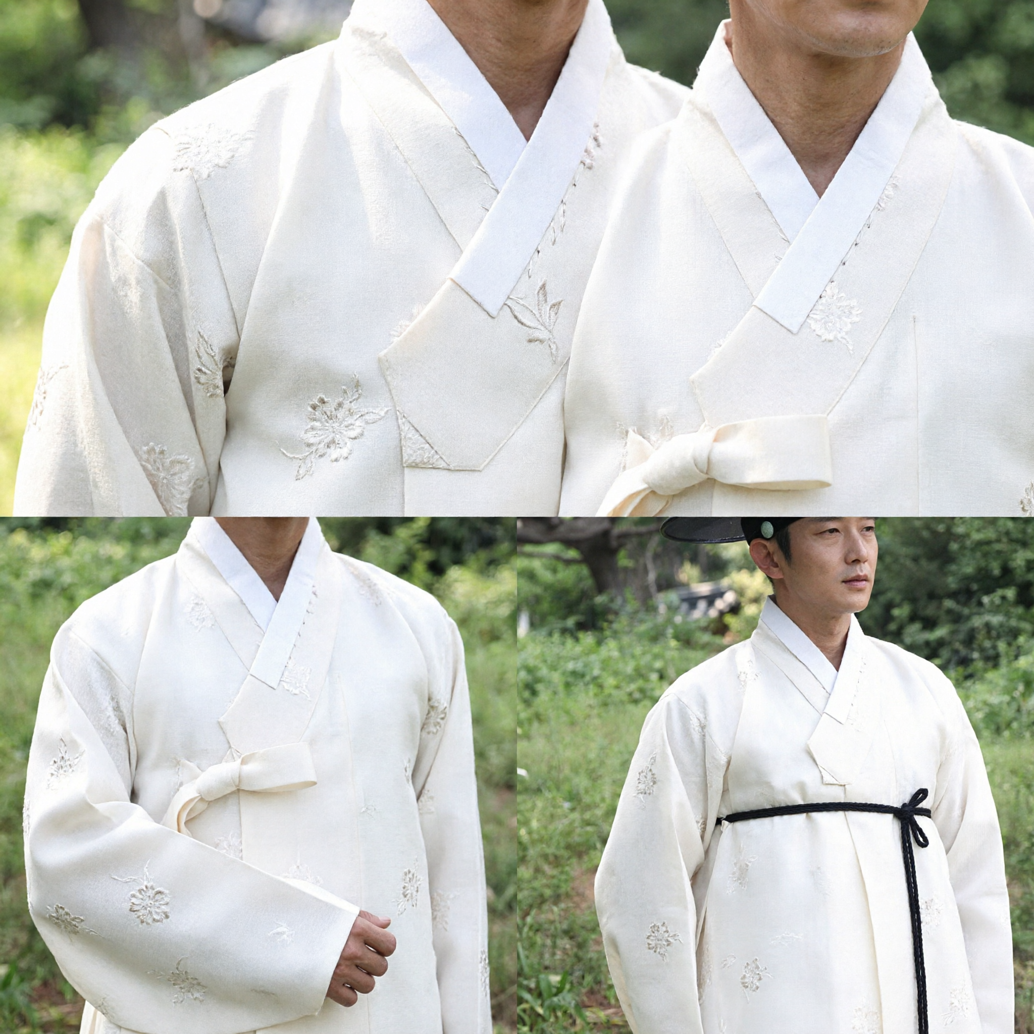 Men's Traditional Korean Hanbok Costume White Scholar Robe with Black Gat Hat for Historical Cosplay Events