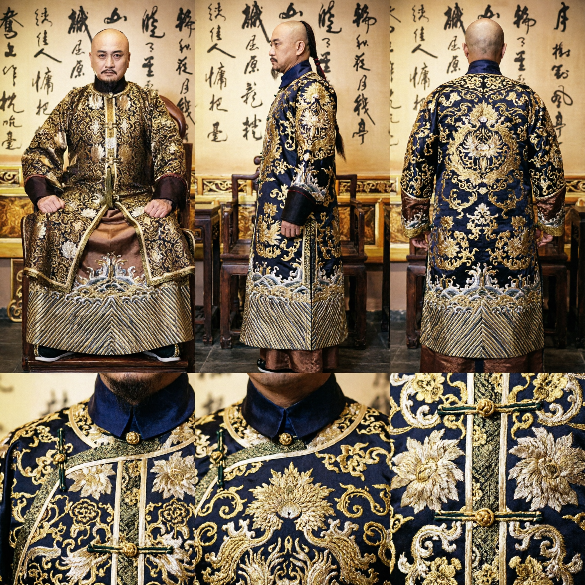 Men's Traditional Chinese Tang Suit Dragon Robe Gold Silk Brocade Emperor Costume for Weddings