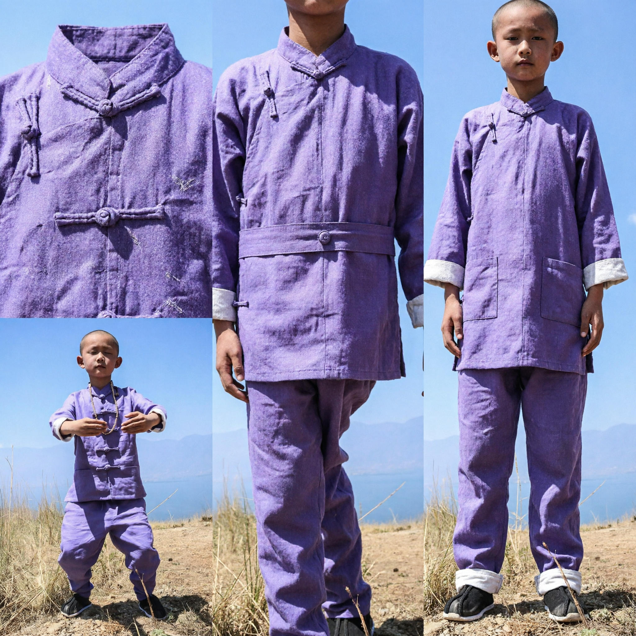 Traditional Purple Kids Kung Fu Suit Shaolin Monk Martial Arts Uniform Chinese Tang Costume for Boys