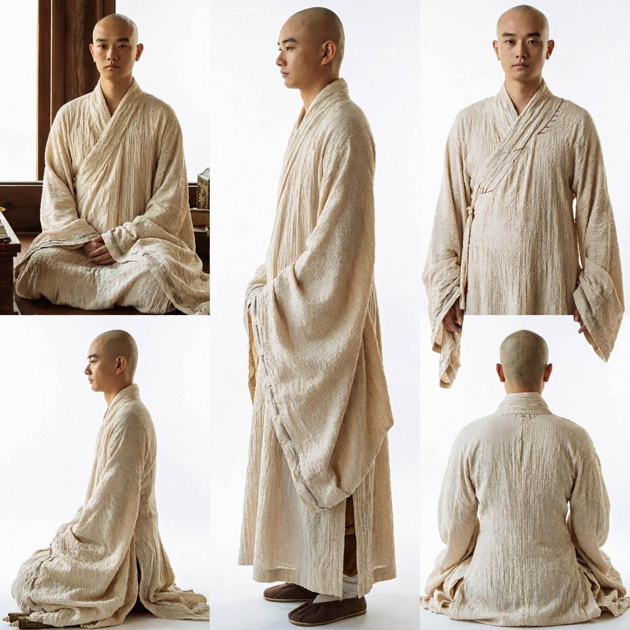 Traditional Chinese Buddhist Monk Robe Men's Cream Linen Meditation Yoga Ancient Hanfu Costume