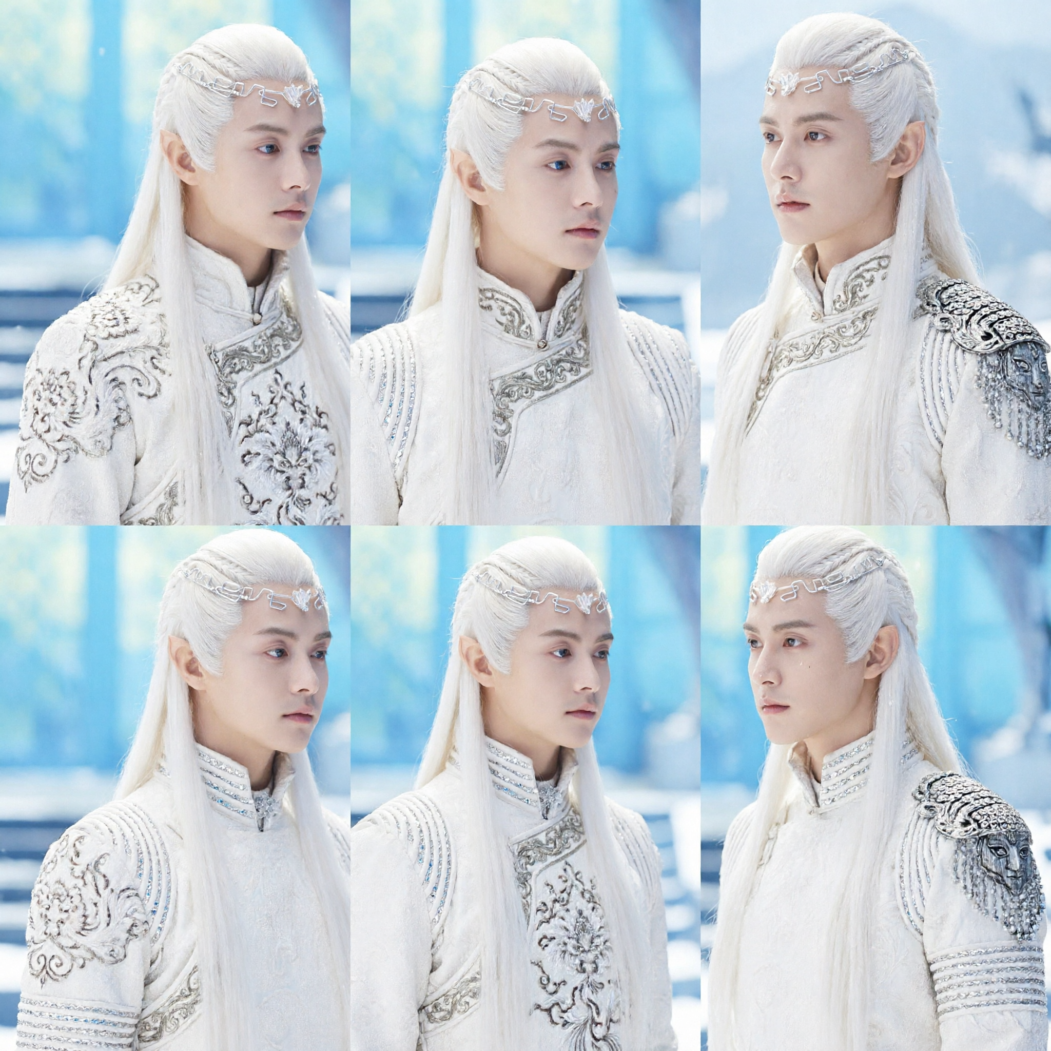 Ancient Chinese Fantasy Prince White Hair Wig and Silver Headpiece Complete Set for Men Cosplay