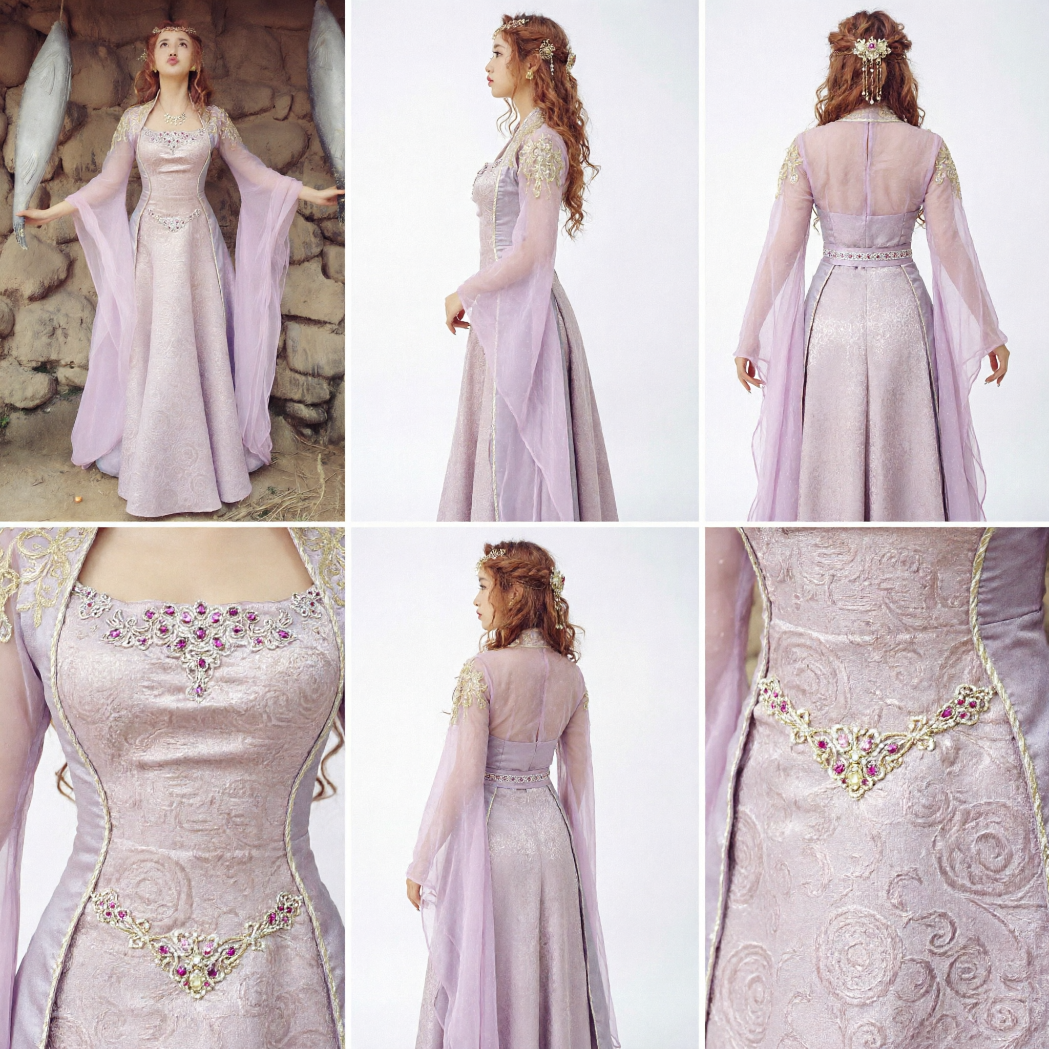 Elegant Pale Pink Ancient Chinese Fairy Costume Embroidered Princess Gown for Women Cosplay