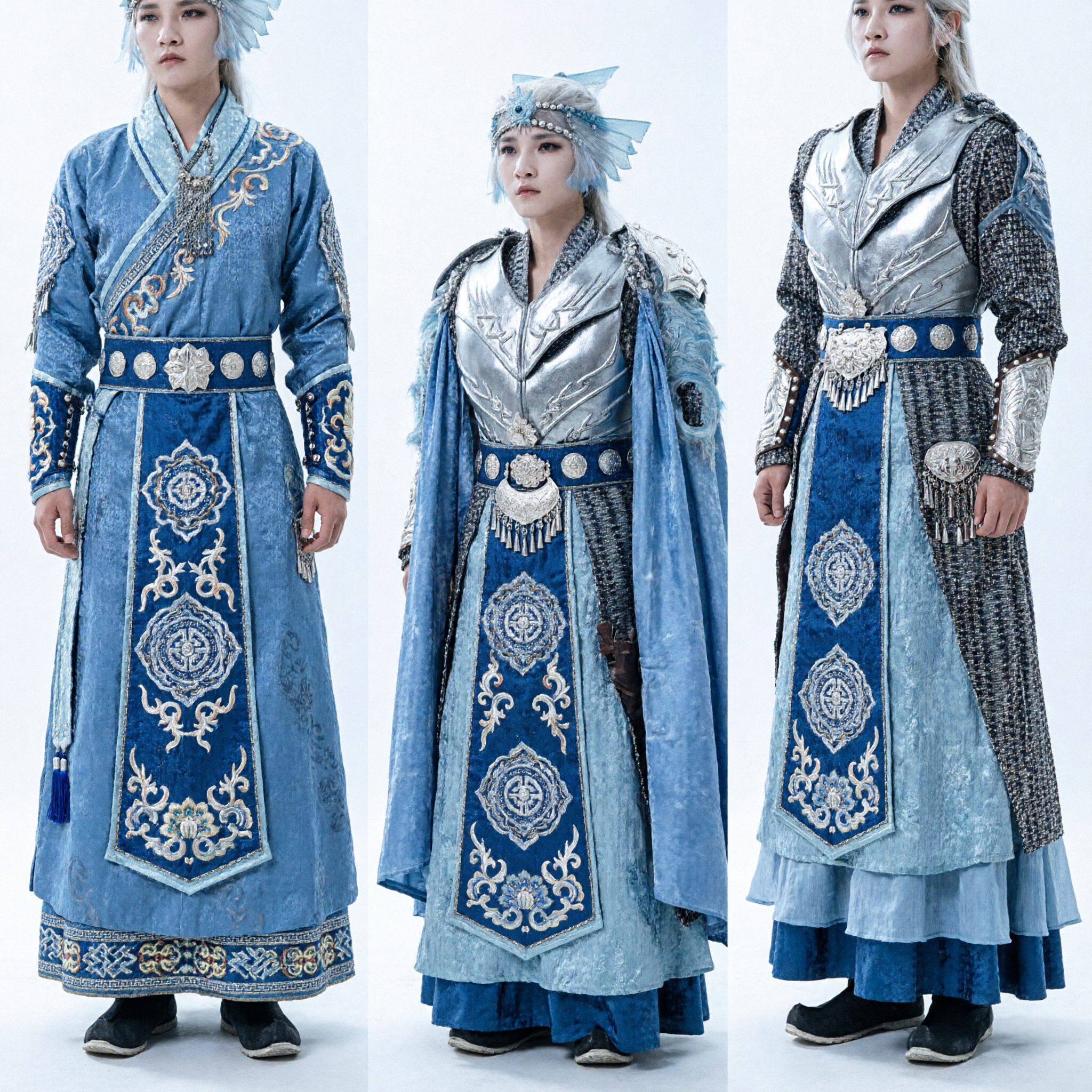 Chinese Ancient Fantasy Silver Armor Costume Male Ice Prince Cosplay Outfit Complete Set for Men