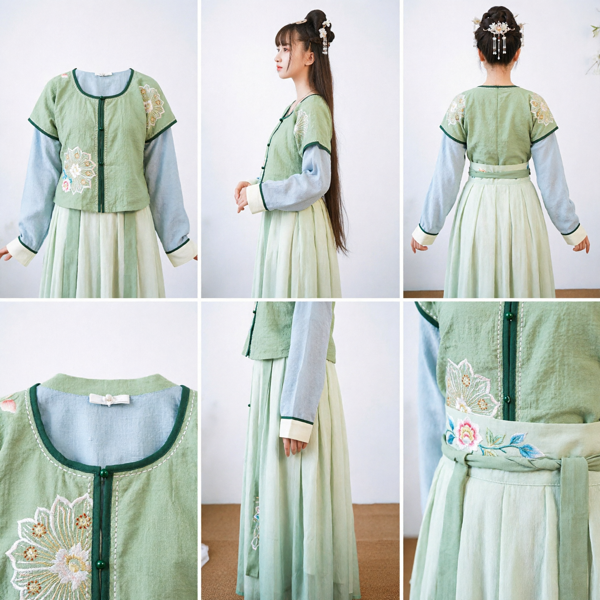 Traditional Chinese Hanfu Costume for Girls Light Green Ancient Princess Dress with Embroidery for Kids Performance