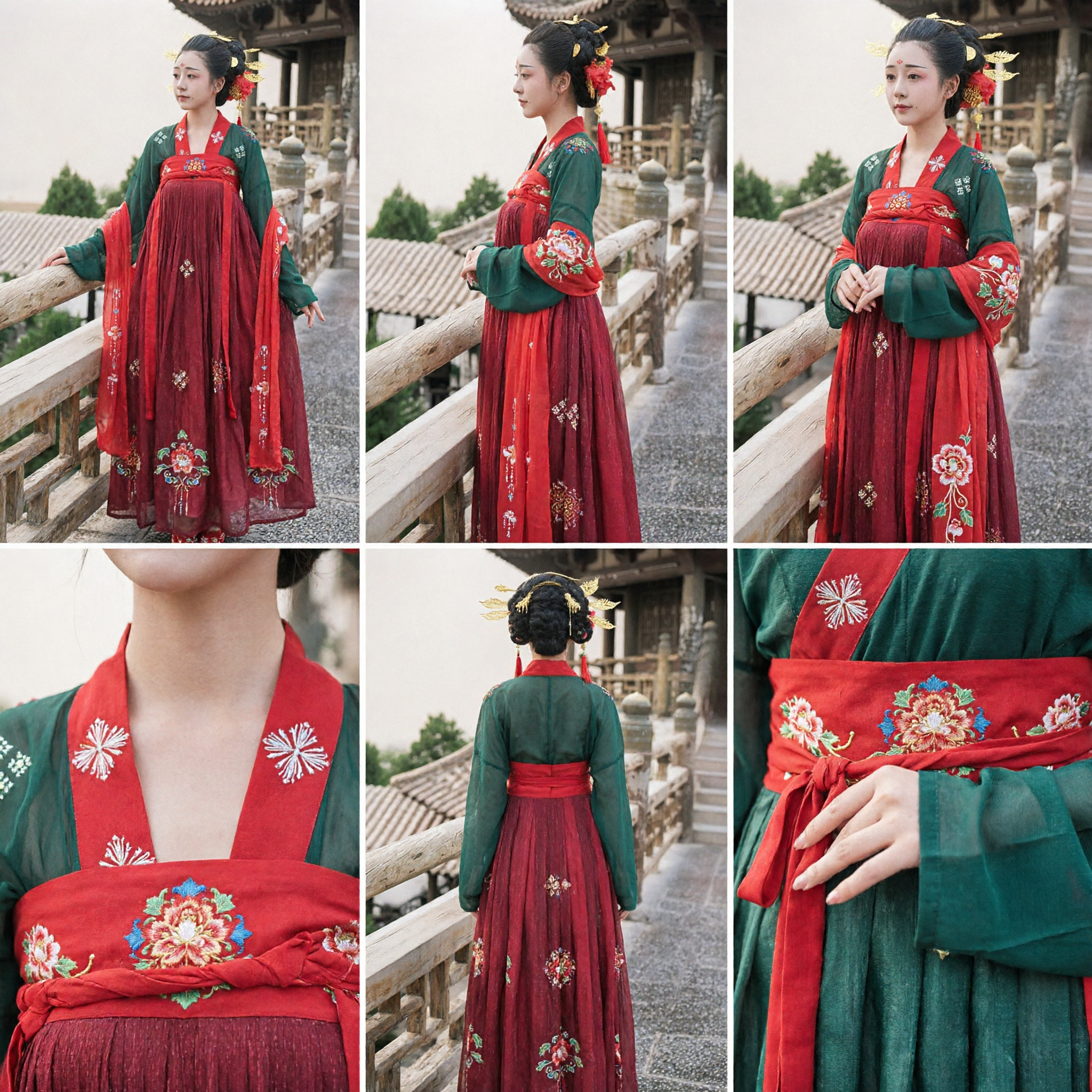 Traditional Chinese Tang Dynasty Hanfu Costume Palace Lady Green Top Red Skirt Historical Dress for Women Cosplay