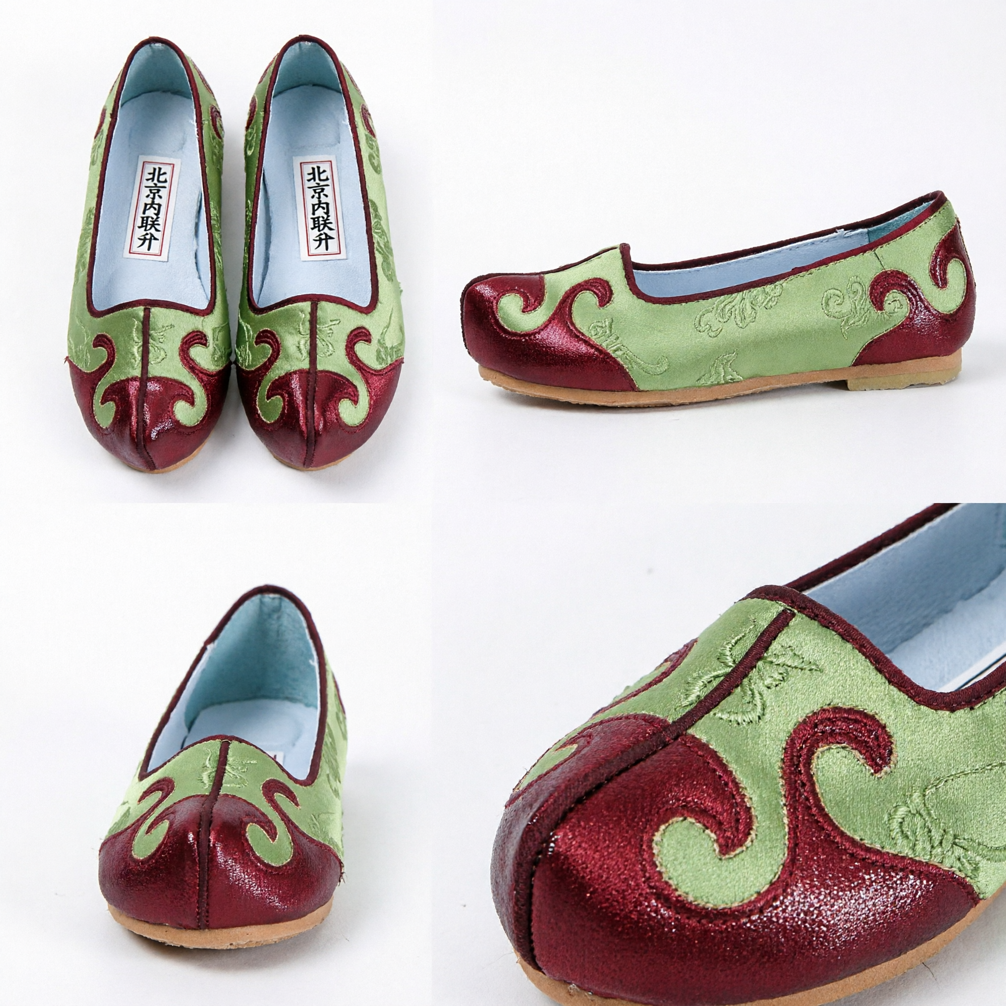 Traditional Korean Hanbok Shoes Women Green Maroon Silk Flat Footwear for Cultural Dance Wedding Events