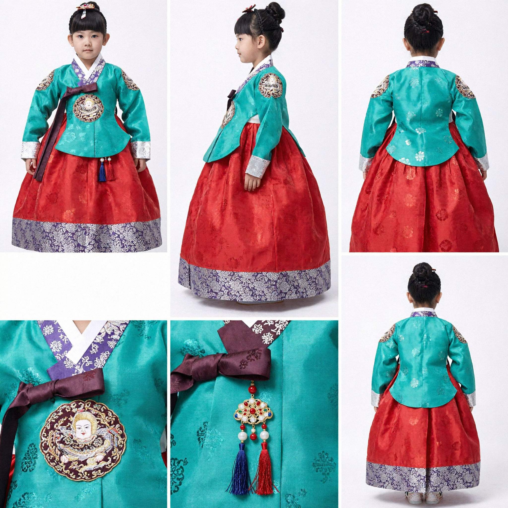 Traditional Korean Hanbok for Girls Green Jeogori Red Chima Formal Holiday Party Dress
