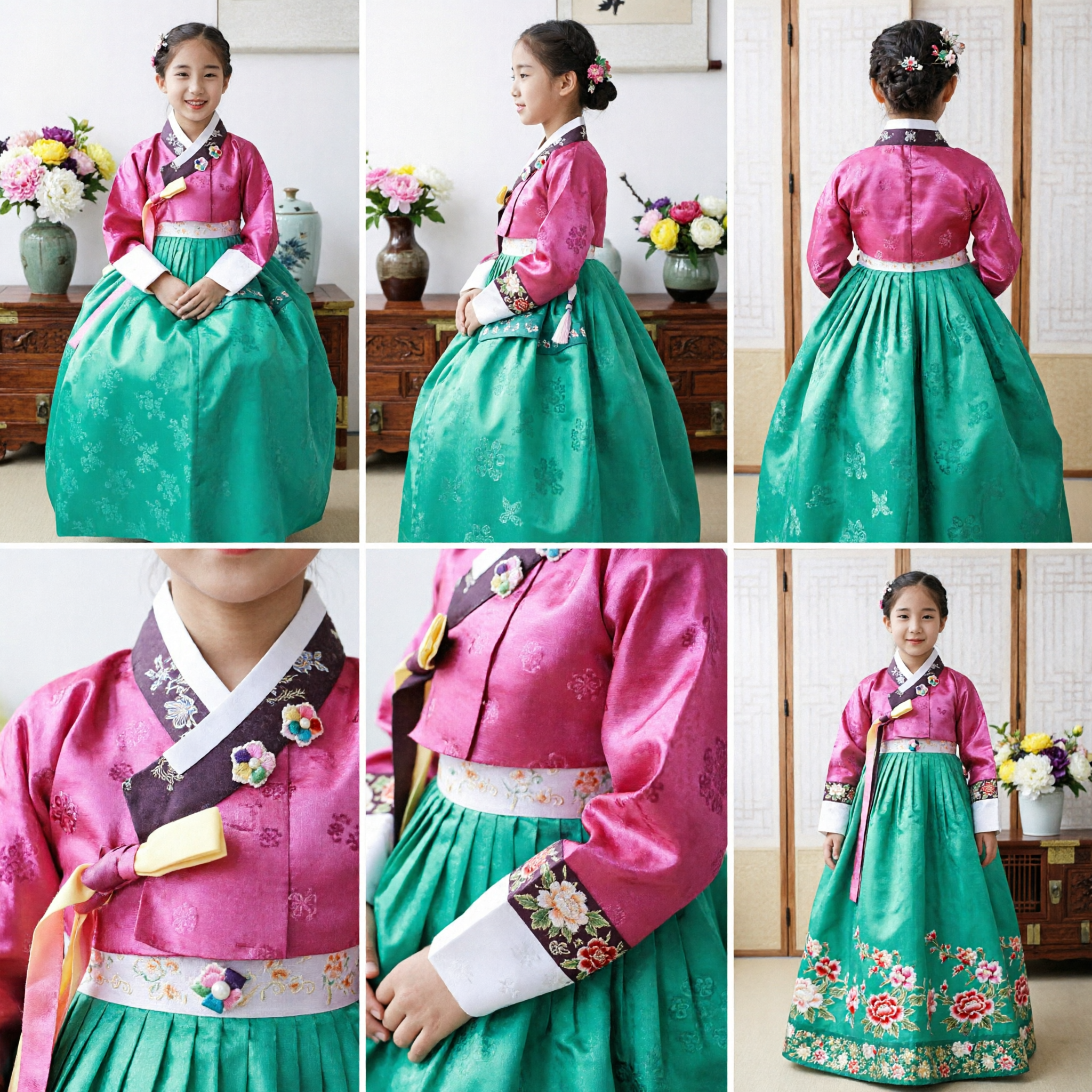 Traditional Korean Hanbok for Girls Pink Jeogori and Green Chima Kids Costume for Festivals