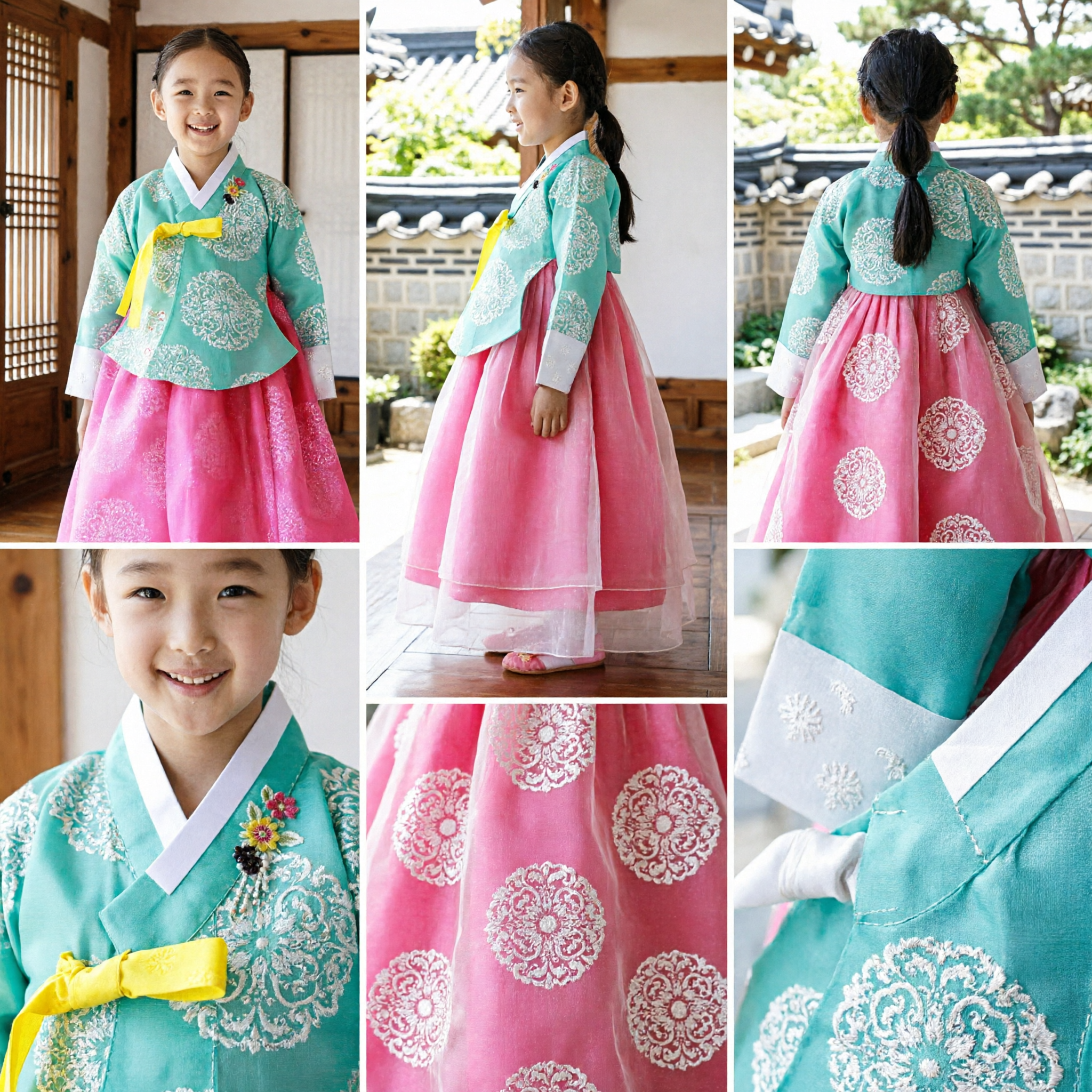 Traditional Korean Hanbok for Girls Mint Green Jeogori and Pink Chima Kids Festival Costume