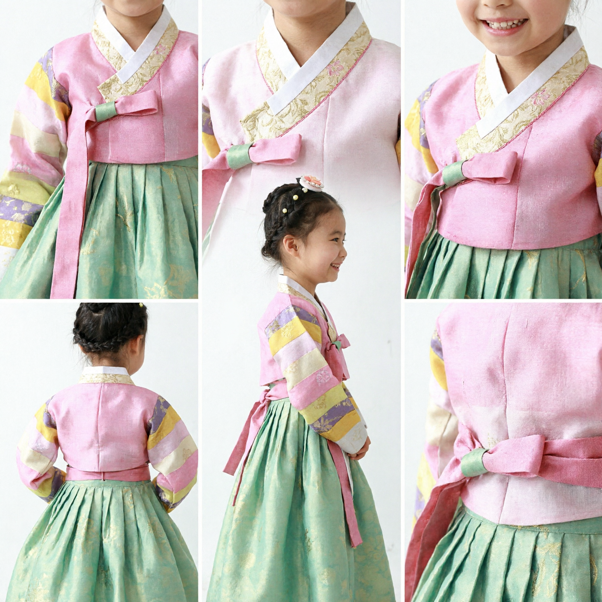Traditional Korean Hanbok for Girls Pink and Green Kids Dress for Doljanchi Festival Occasions