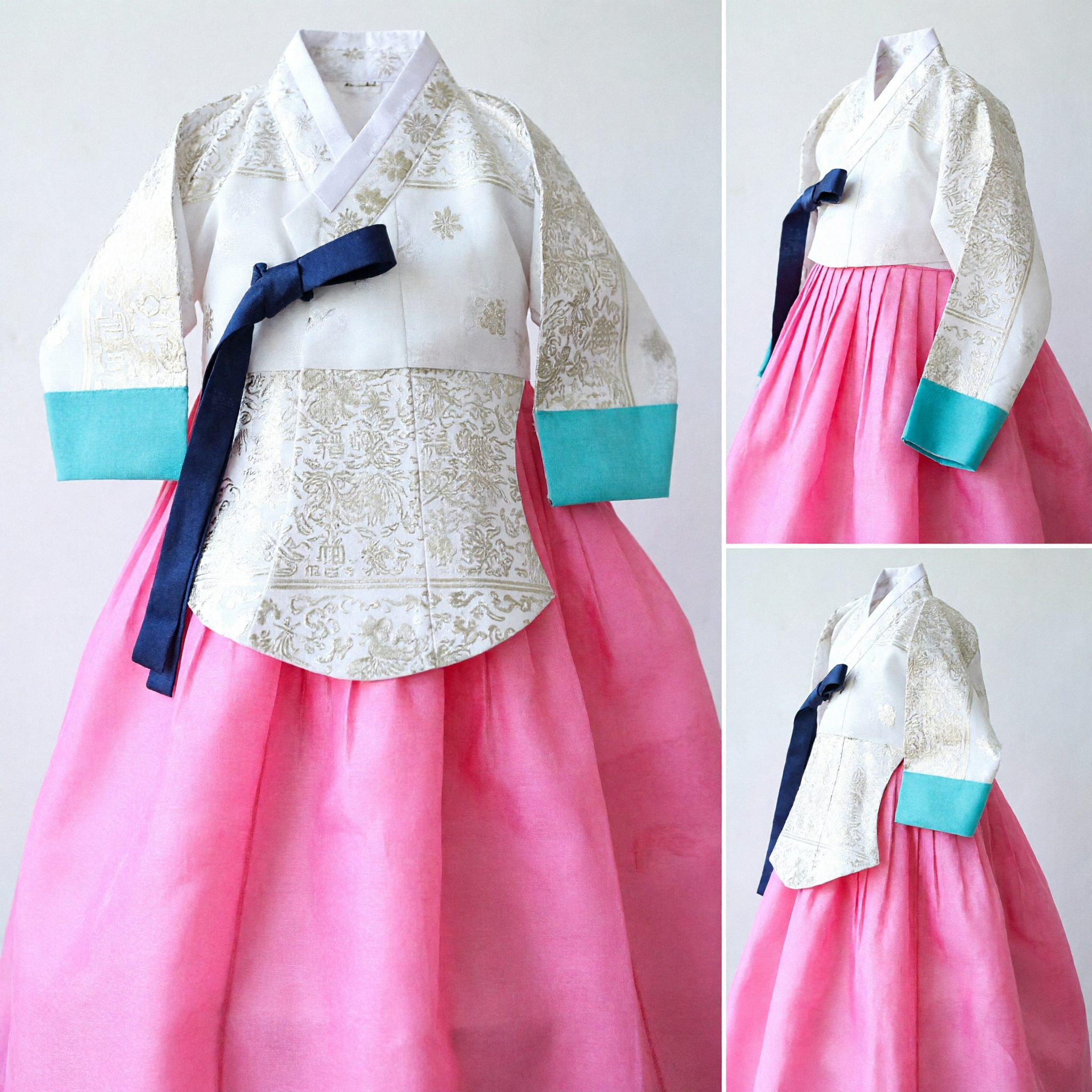Traditional Korean Hanbok for Girls Pink Chima and White Jeogori Formal Dress for Birthday Party