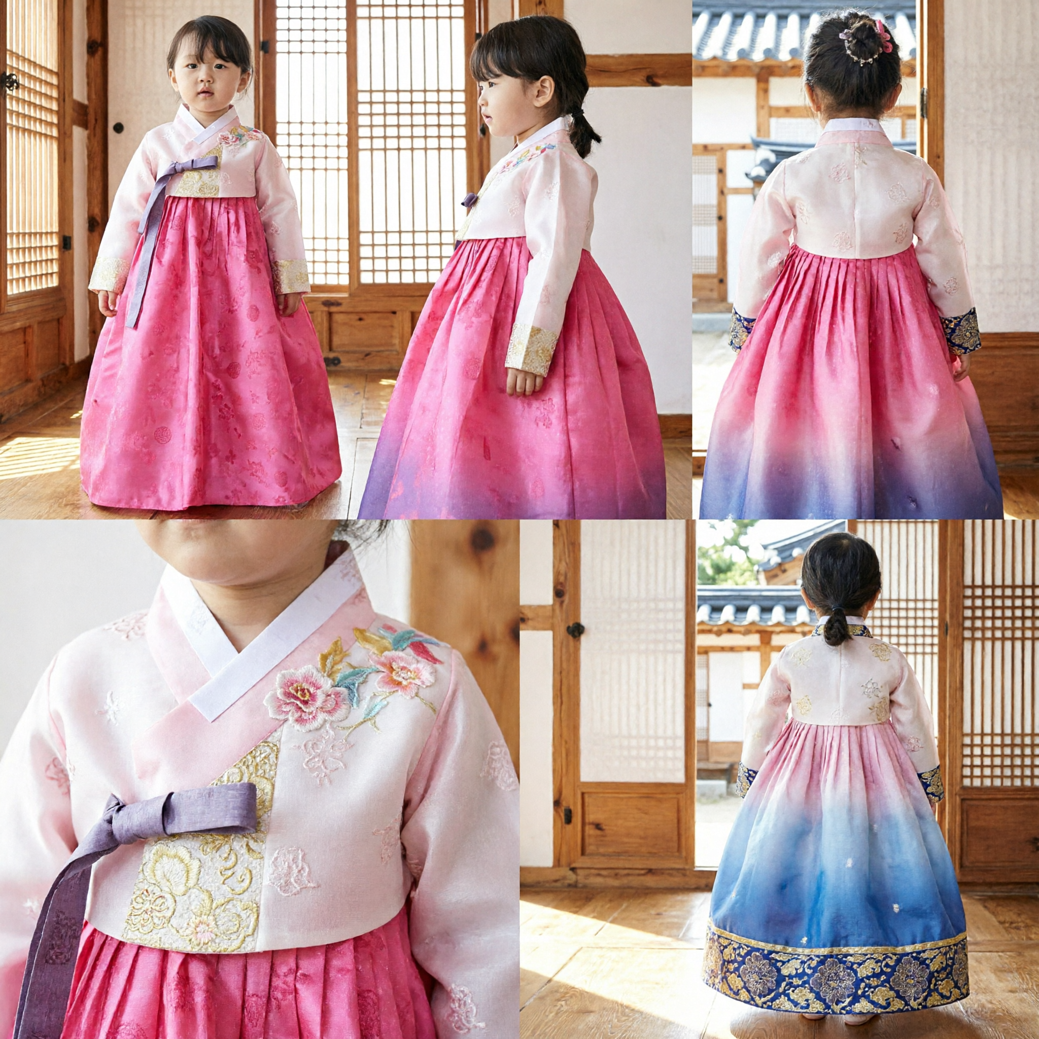 Traditional Korean Hanbok Dress for Toddler Girls Pink Floral Embroidery Formal Party Wear