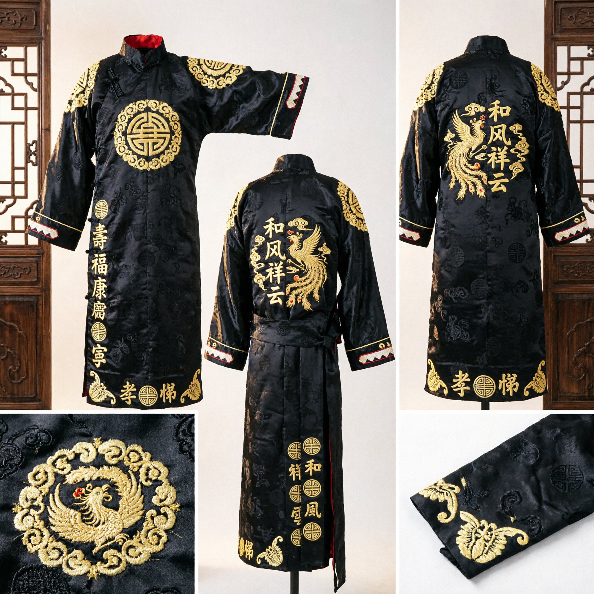 Men's Traditional Chinese Opera Costume Black Gold Embroidered Robe for Peking Opera Stage Performance