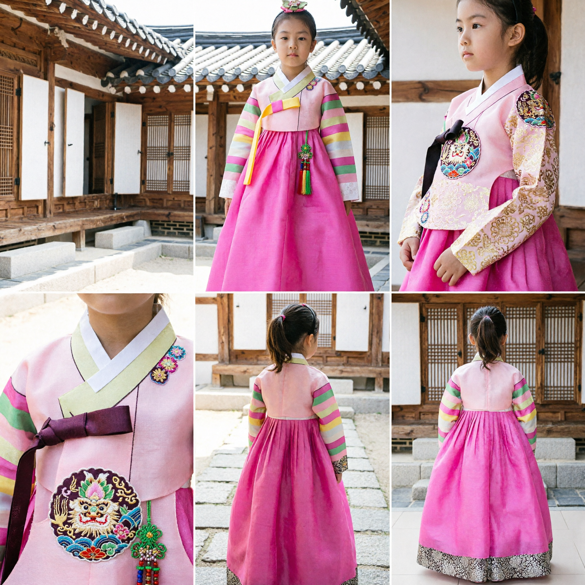 Pink Korean Hanbok for Girls Traditional Dress Rainbow Sleeve Top Long Skirt Wedding Birthday Party