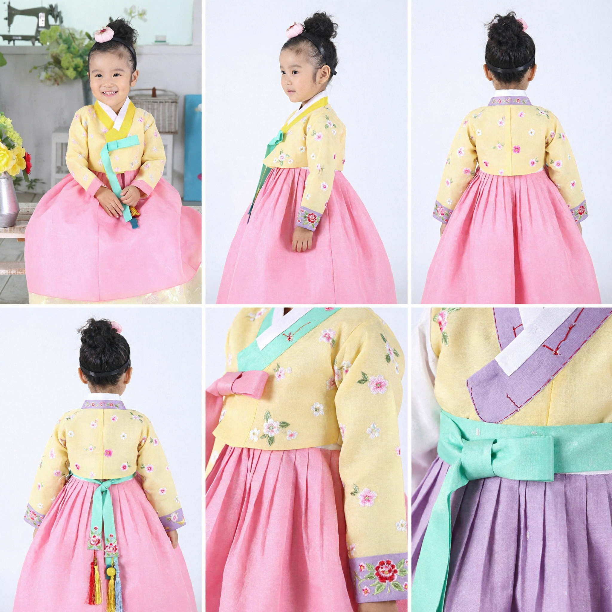 Traditional Korean Hanbok for Girls Yellow Jeogori Pink Chima Kids Formal Dress for Birthday Wedding