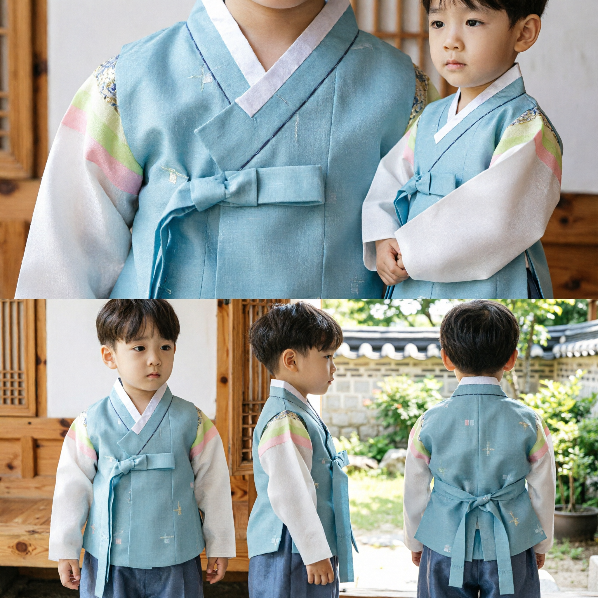 Traditional Korean Hanbok for Boys Light Blue Jeogori and Baji Set Kids Doljanchi Costume