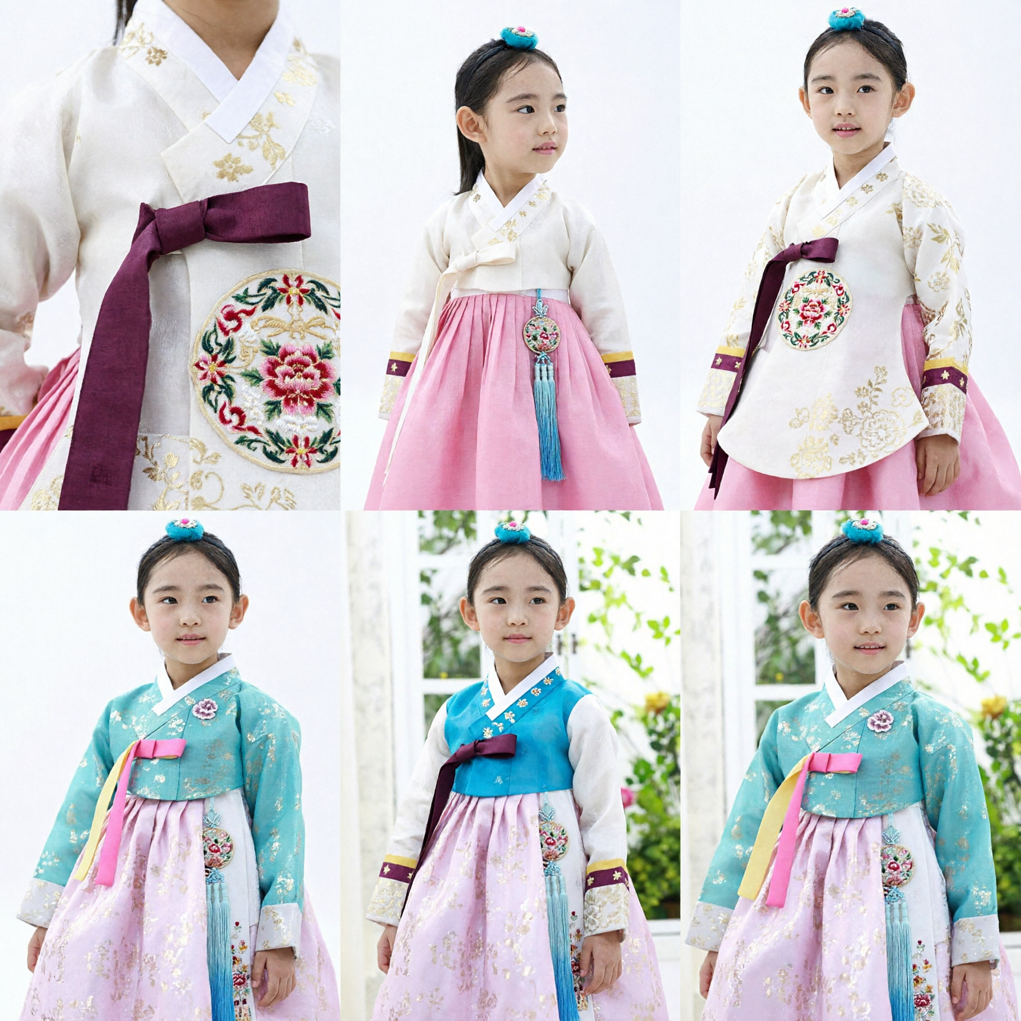Traditional Korean Hanbok for Girls Teal Floral Jeogori and Pink Chima Set for Holidays