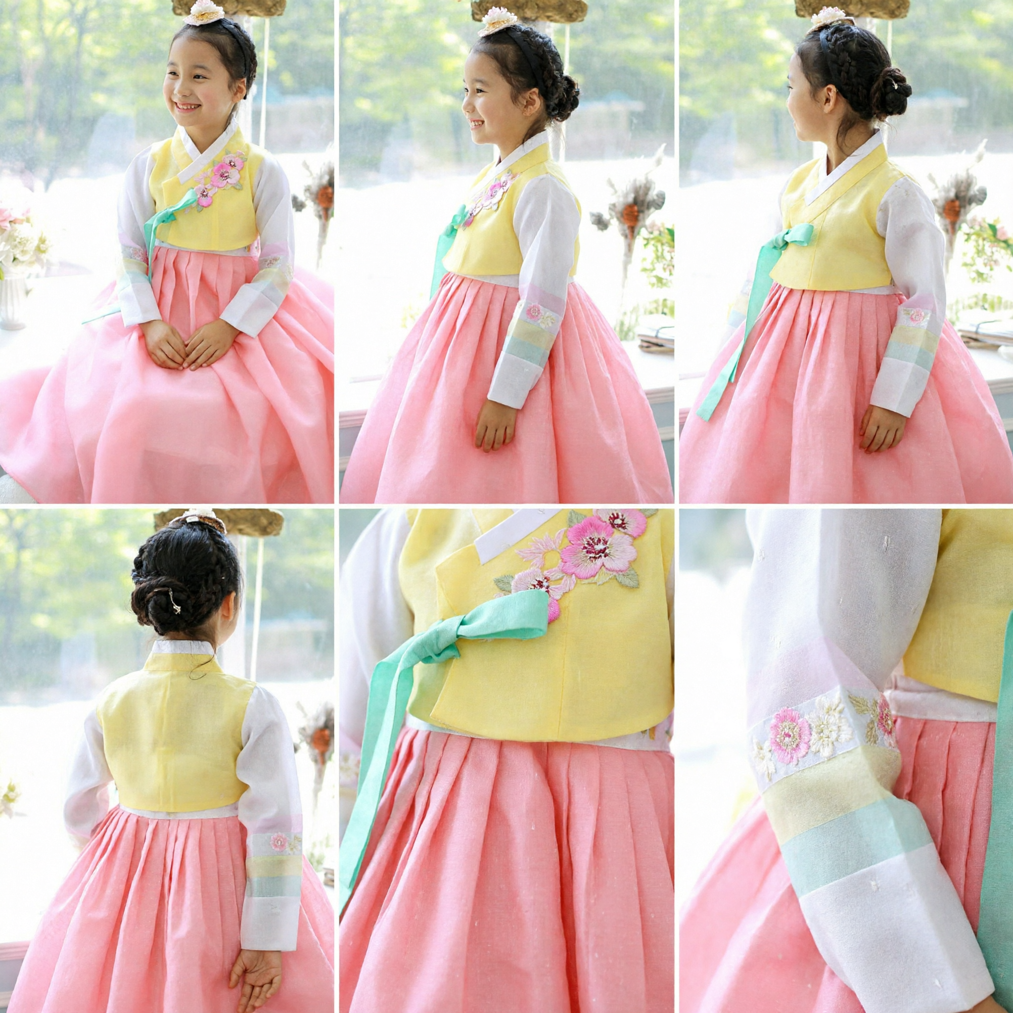 Traditional Korean Hanbok for Girls Yellow Floral Embroidery Top Pink Skirt Kids Formal Costume