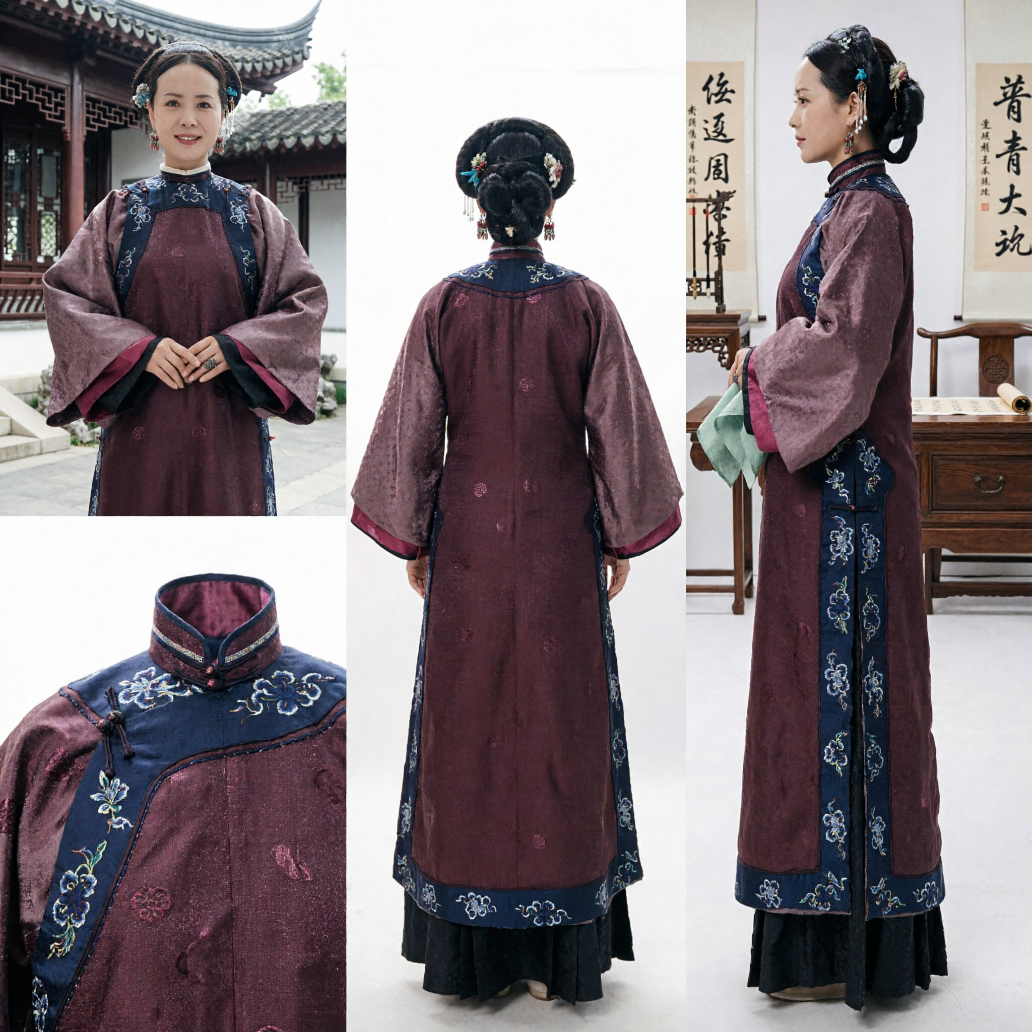 Traditional Qing Dynasty Manchu Palace Lady Costume Ancient Chinese Embroidered Robe for Women Historical Drama Cosplay