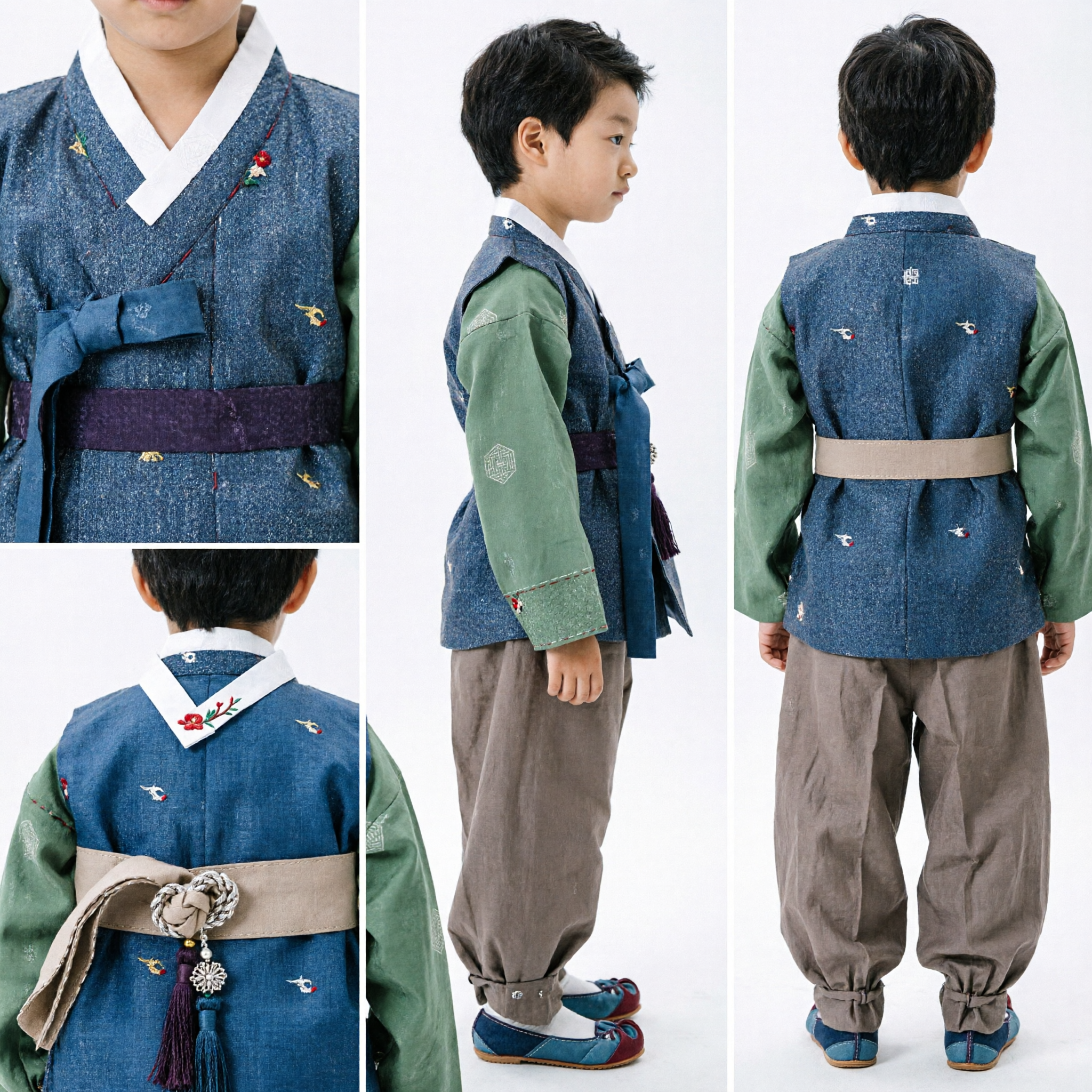 Traditional Korean Hanbok for Boys Grey Textured Vest and Beige Pants Cultural Festival Costume Set