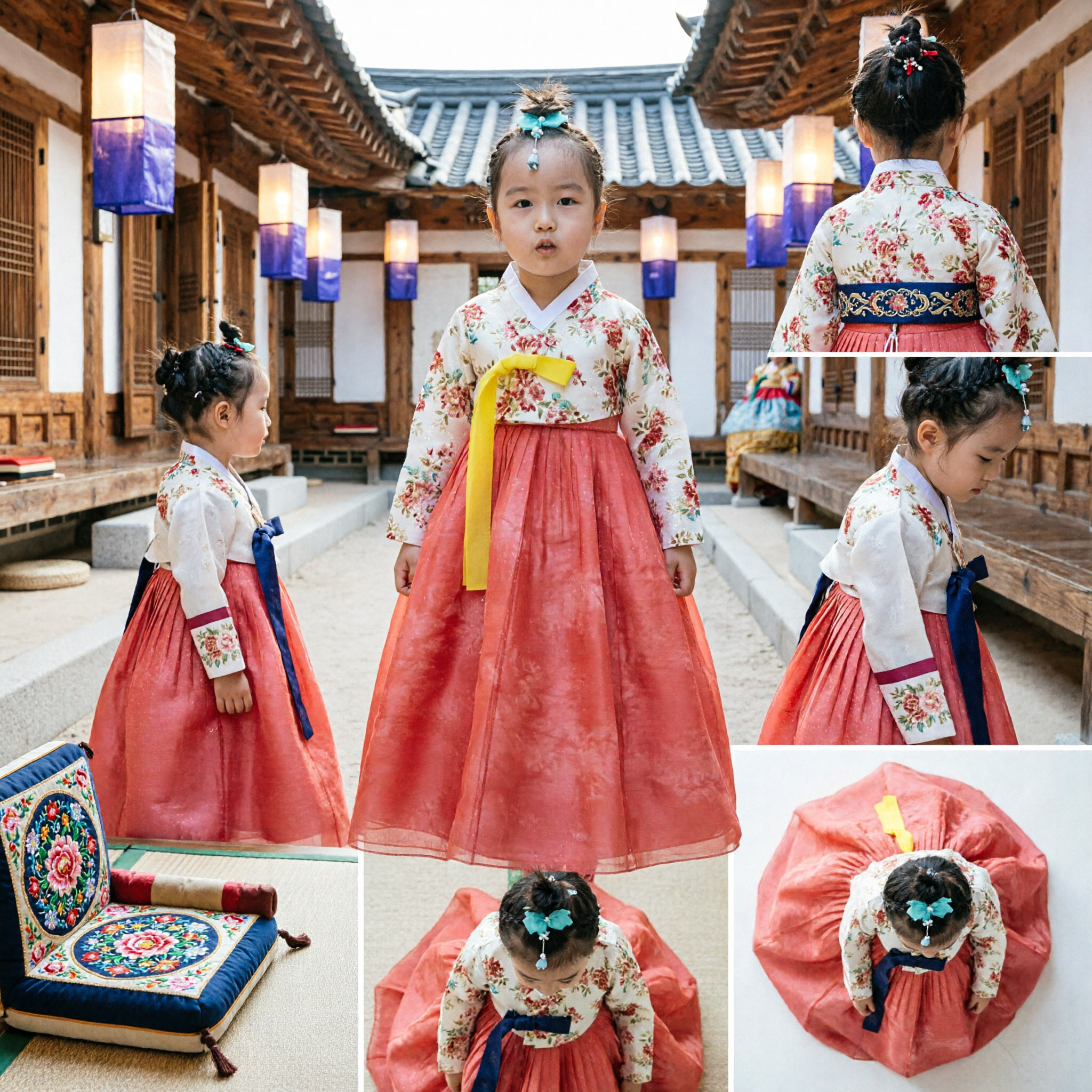 Korean Traditional Hanbok for Girls Kids Floral Jeogori and Pink Chima for Chuseok Seollal