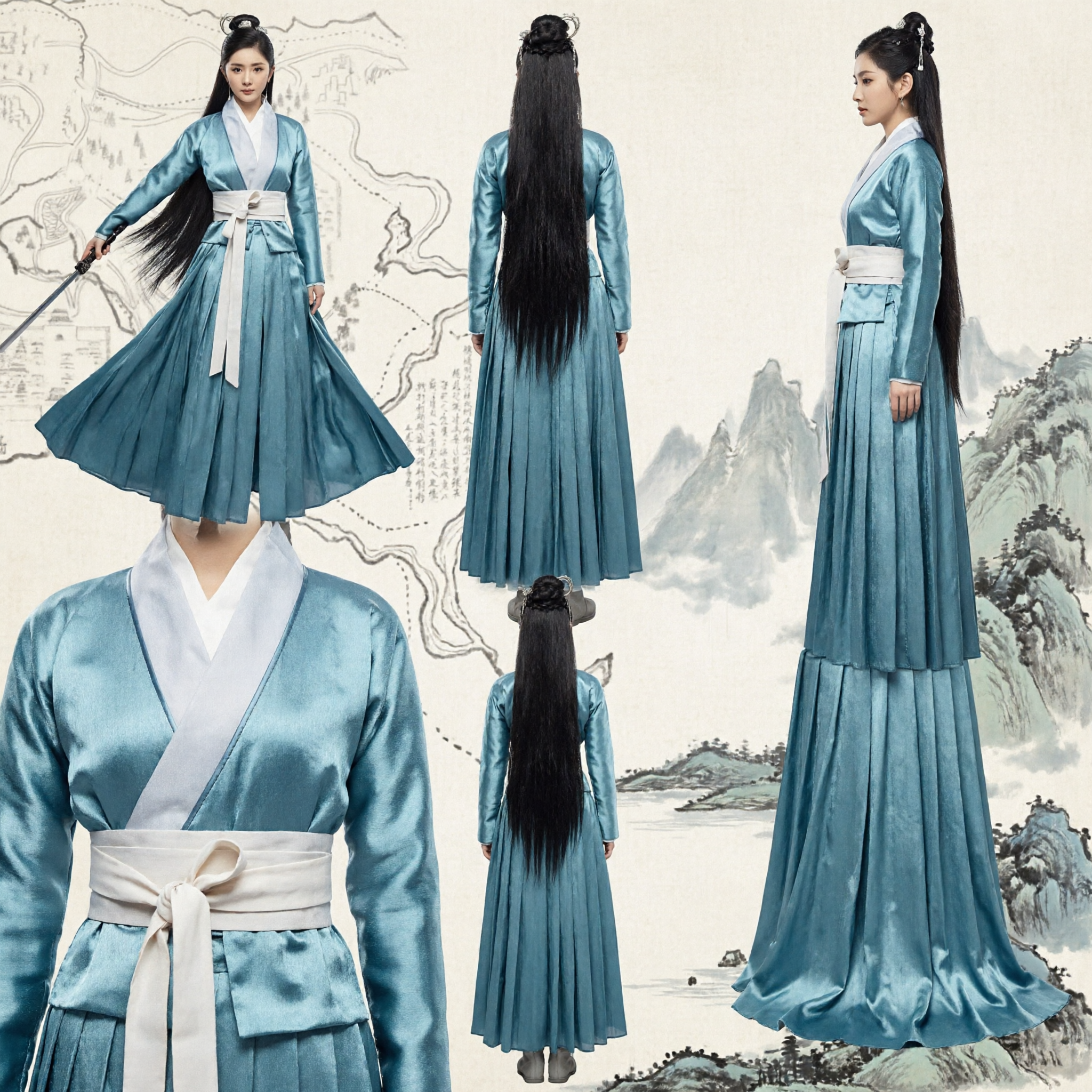 Traditional Chinese Hanfu Blue Swordswoman Costume Ancient Wuxia Martial Arts Clothing for Women