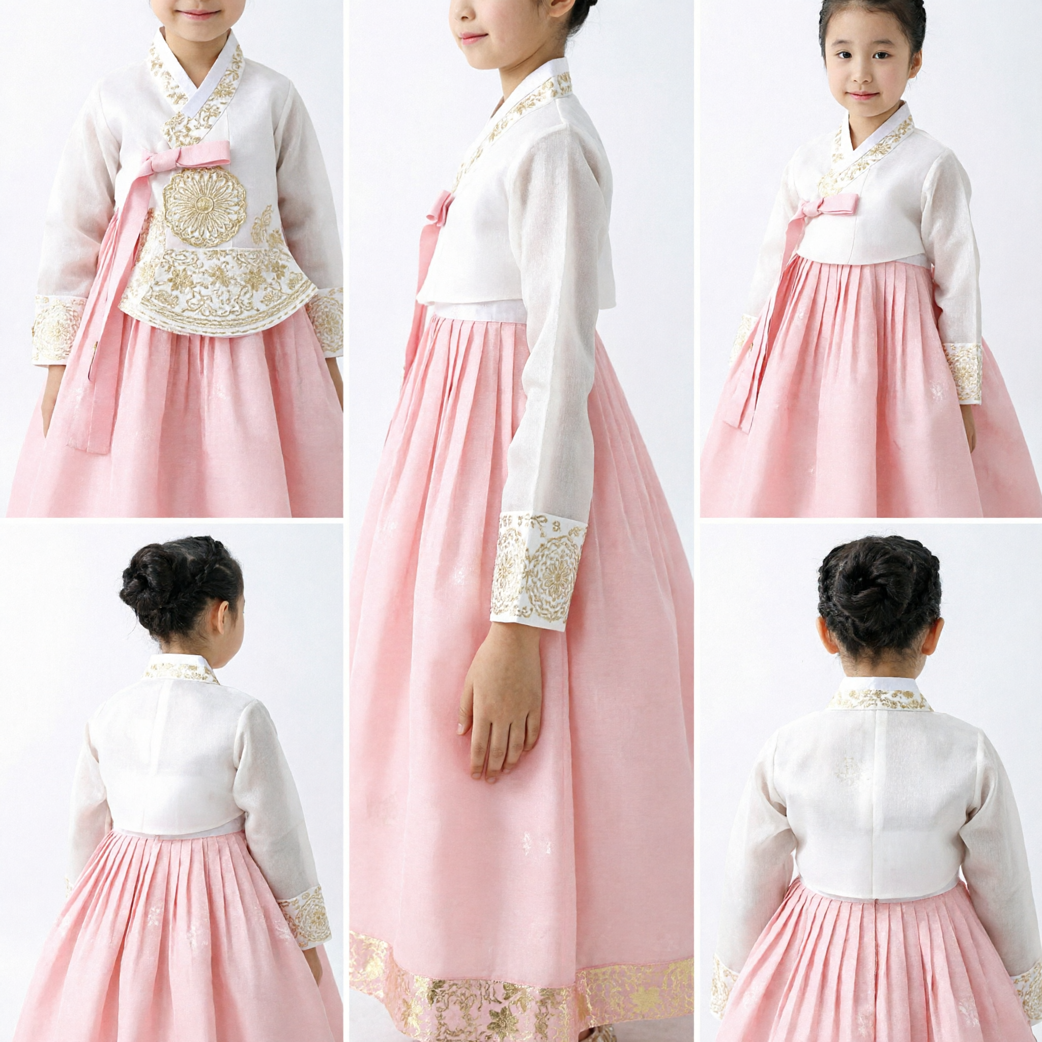 Traditional Korean Hanbok Dress for Girls Pink Chima and White Lace Jeogori Costume for Wedding Birthday