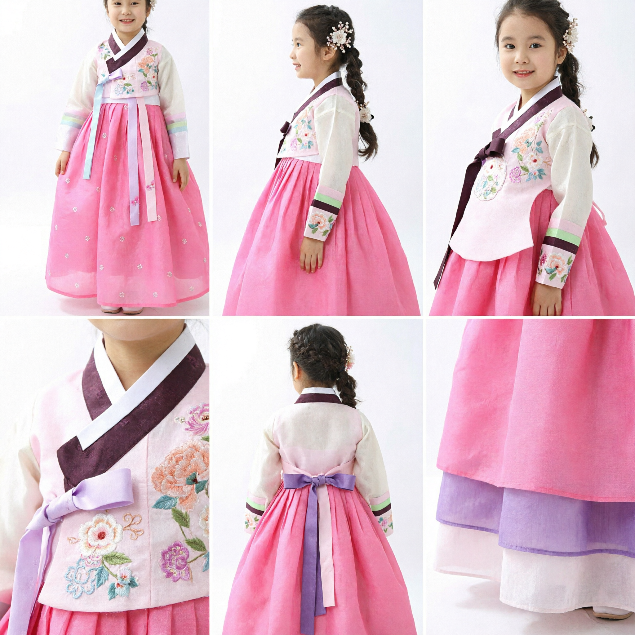 Traditional Korean Hanbok Dress for Girls Kids Pink Floral Embroidery Skirt Set for Festivals Weddings