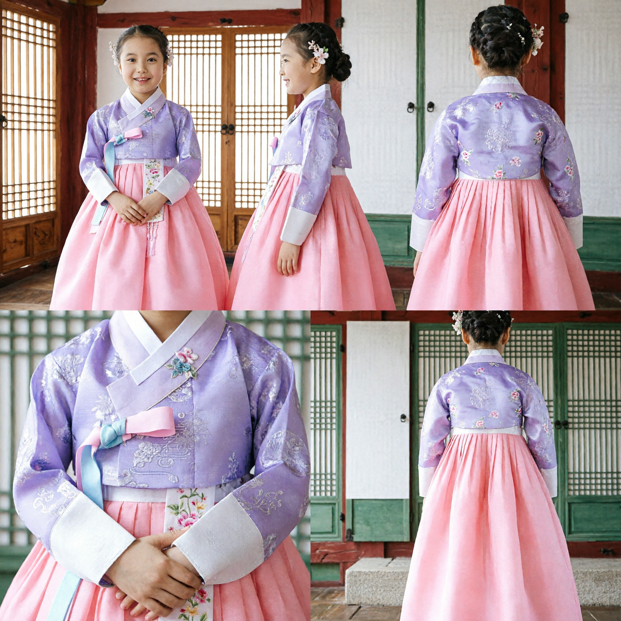 Girls Korean Traditional Hanbok Dress Purple and Pink Silk Costume for Wedding and Birthday Party