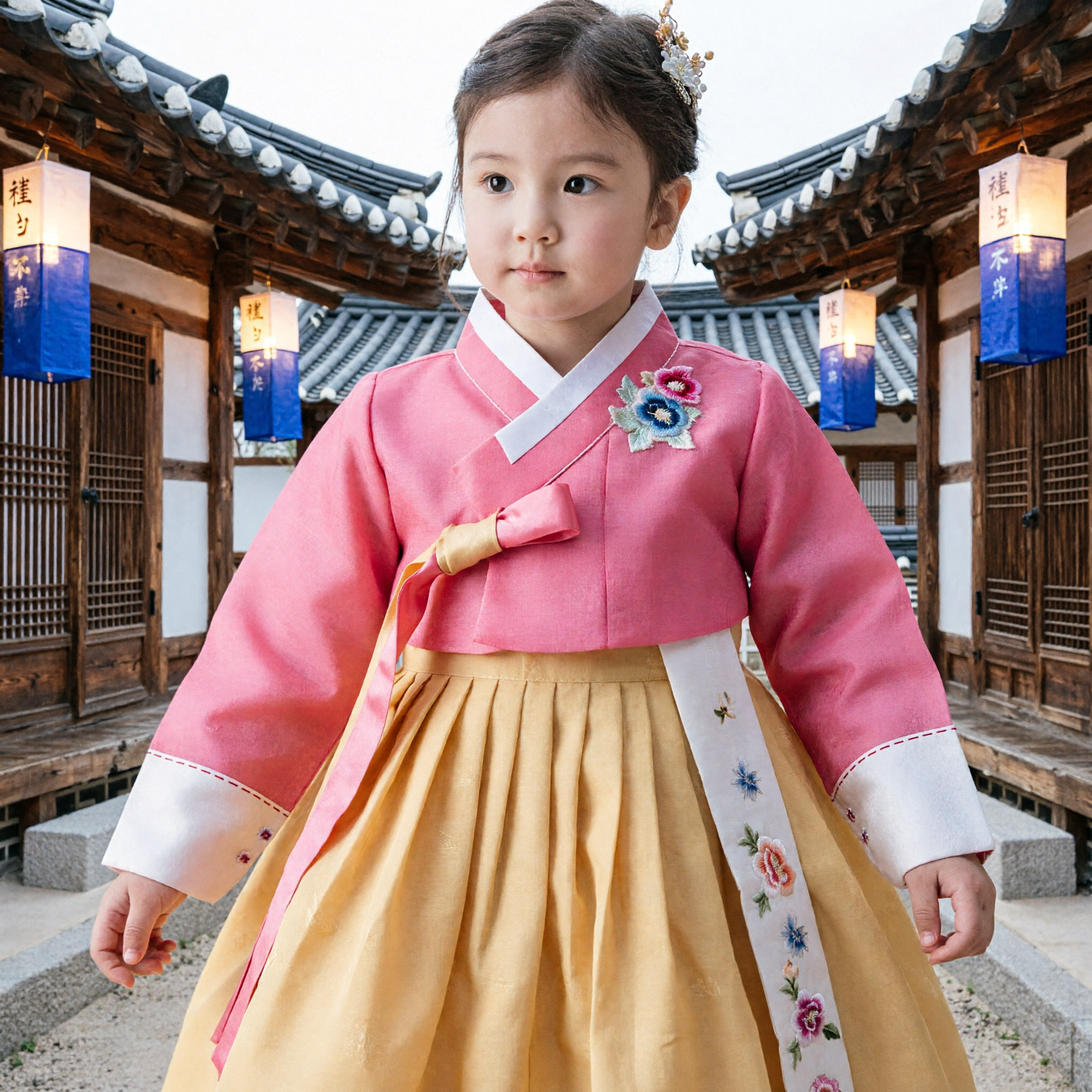 Traditional Korean Hanbok for Girls Pink Jeogori and Yellow Chima Dress for Wedding Festival Birthday