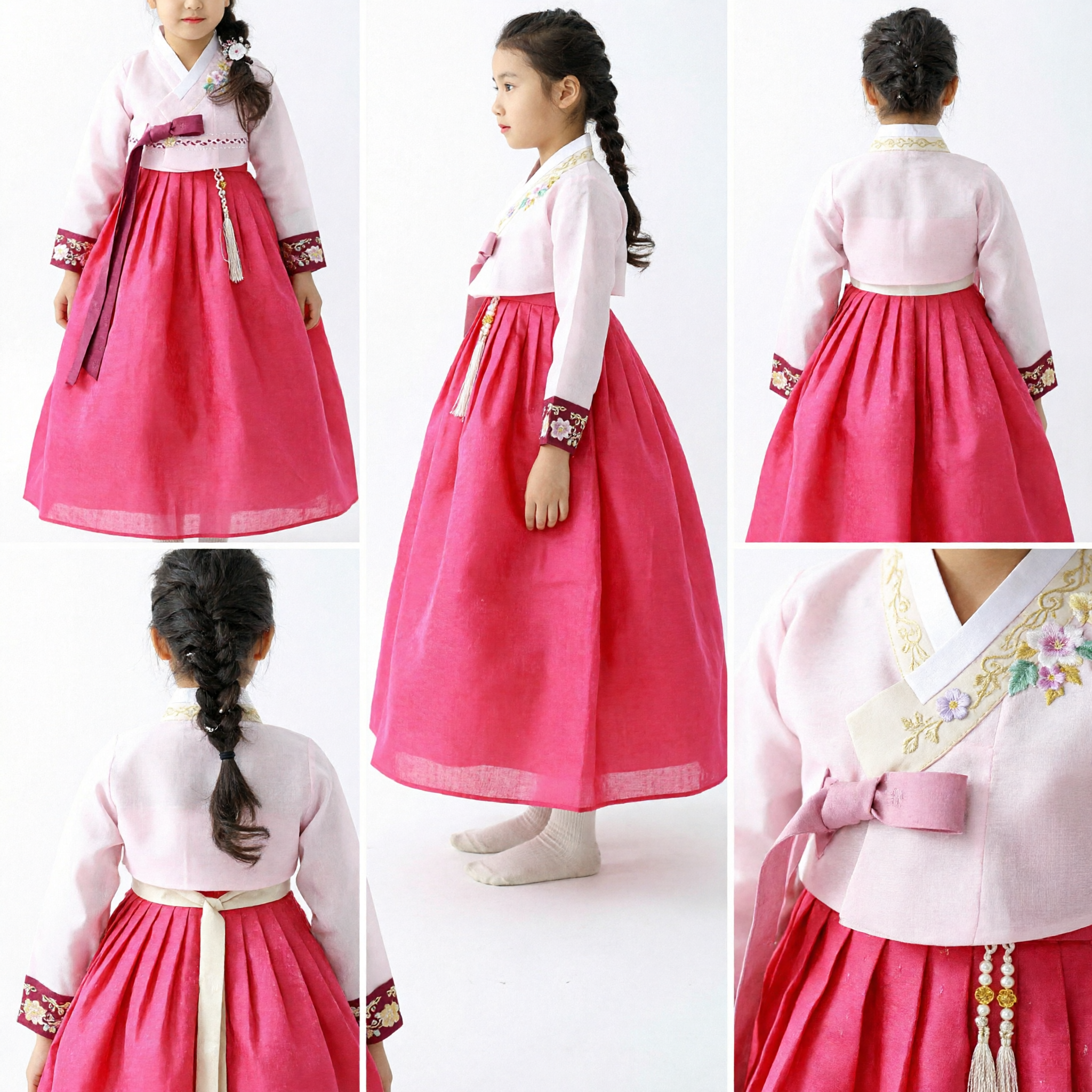 Kids Korean Hanbok Traditional Dress Pink Chima White Jeogori Girls Costume for Wedding Holiday