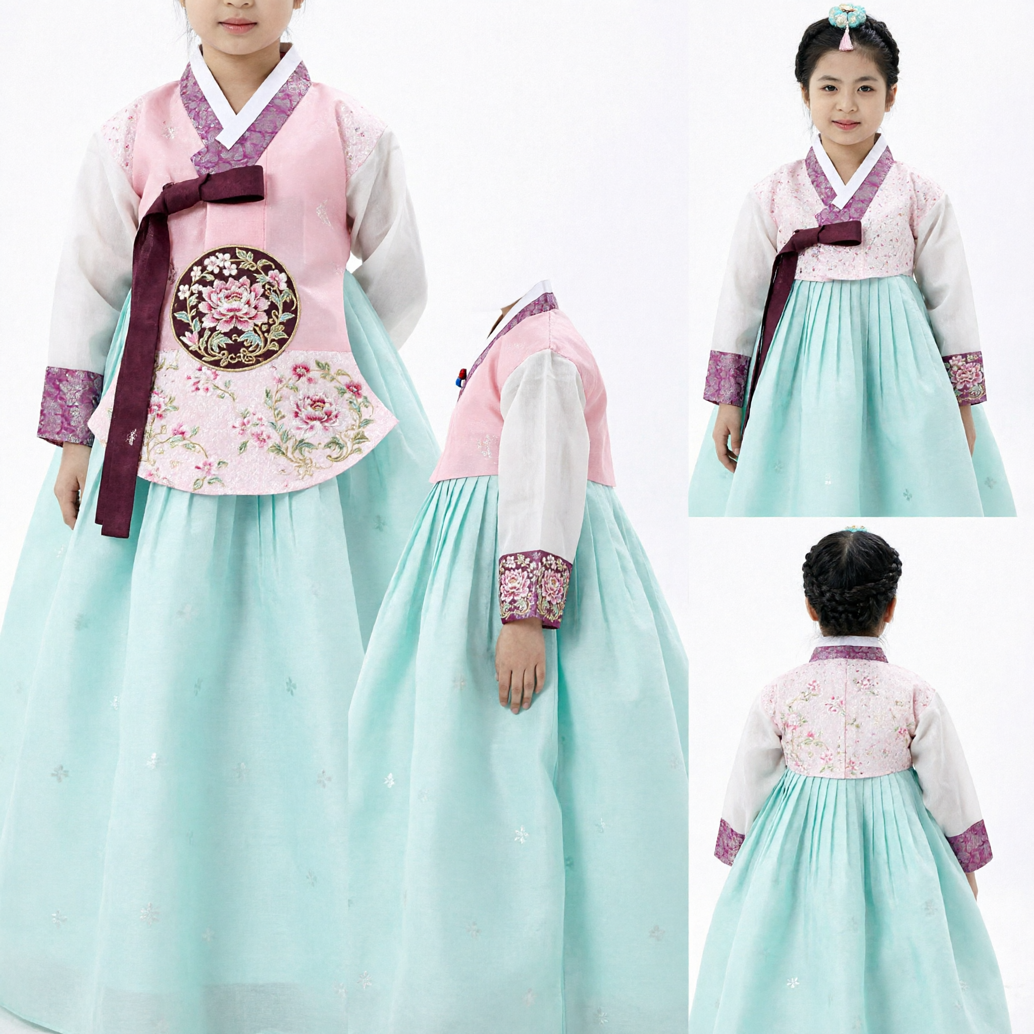 Traditional Korean Hanbok for Girls Pink and Mint Green Dress for Weddings and First Birthday