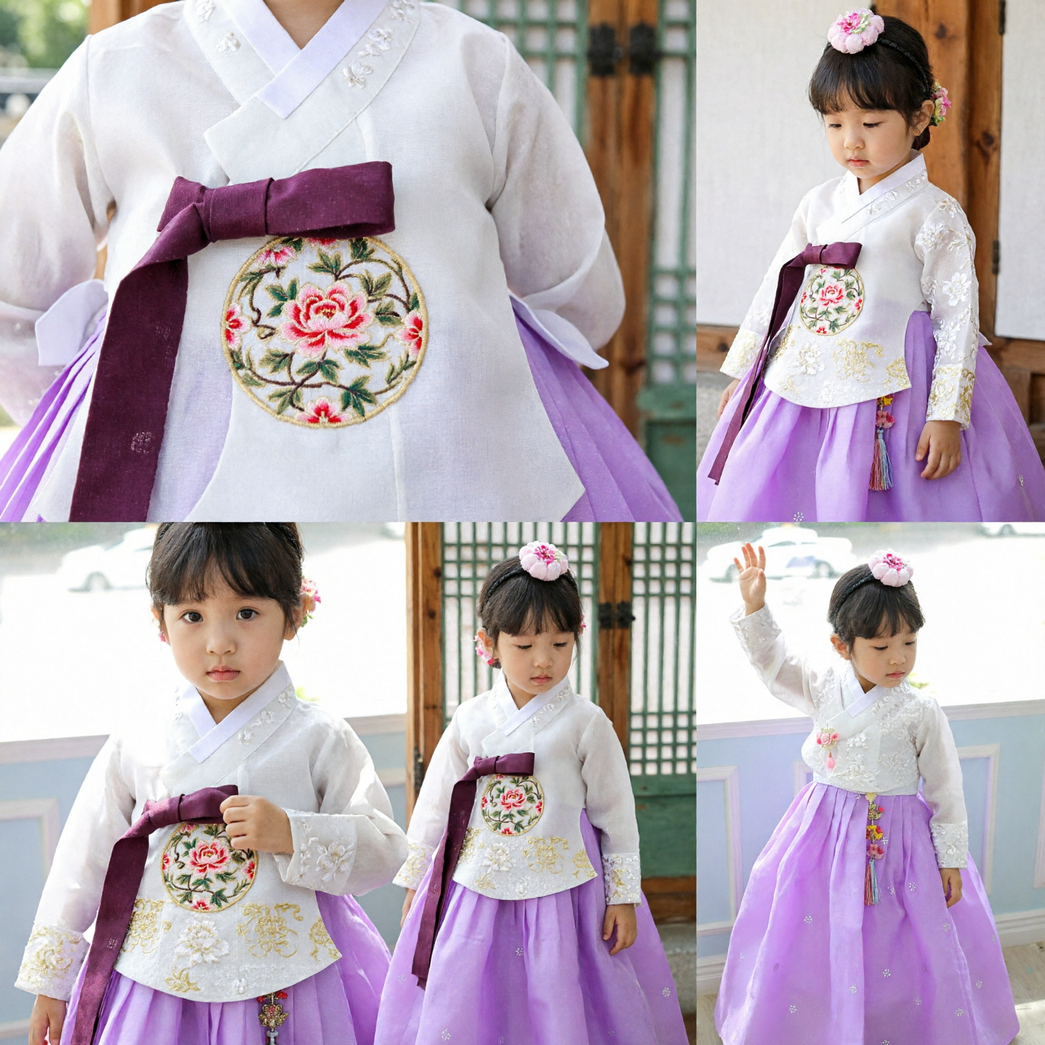 Traditional Korean Hanbok Dress for Girls Purple Skirt White Jeogori Kids Costume for Festivals and Dol Party