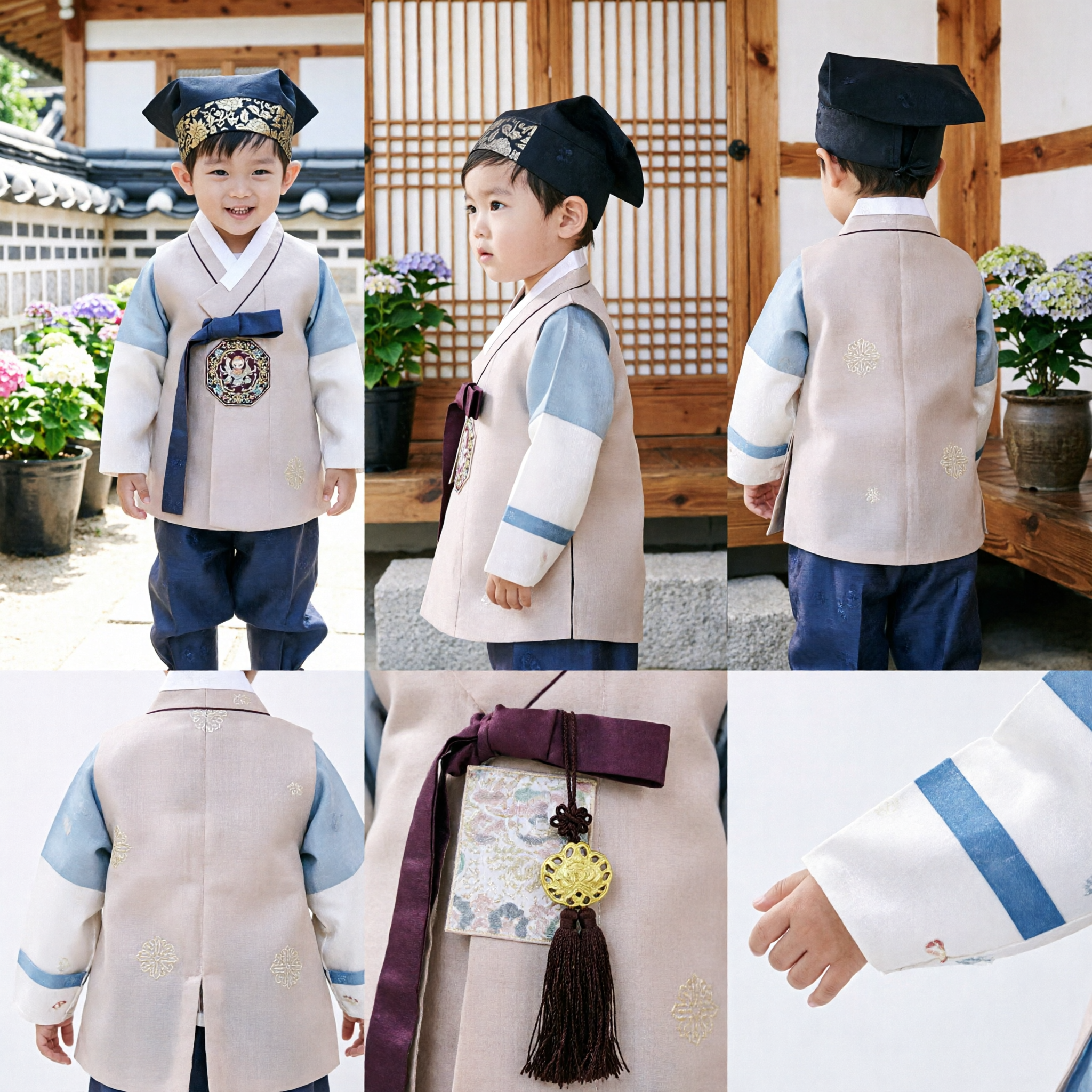 Traditional Korean Hanbok Costume Set for Boys First Birthday Dol Ceremony Wedding Formal Wear with Hat