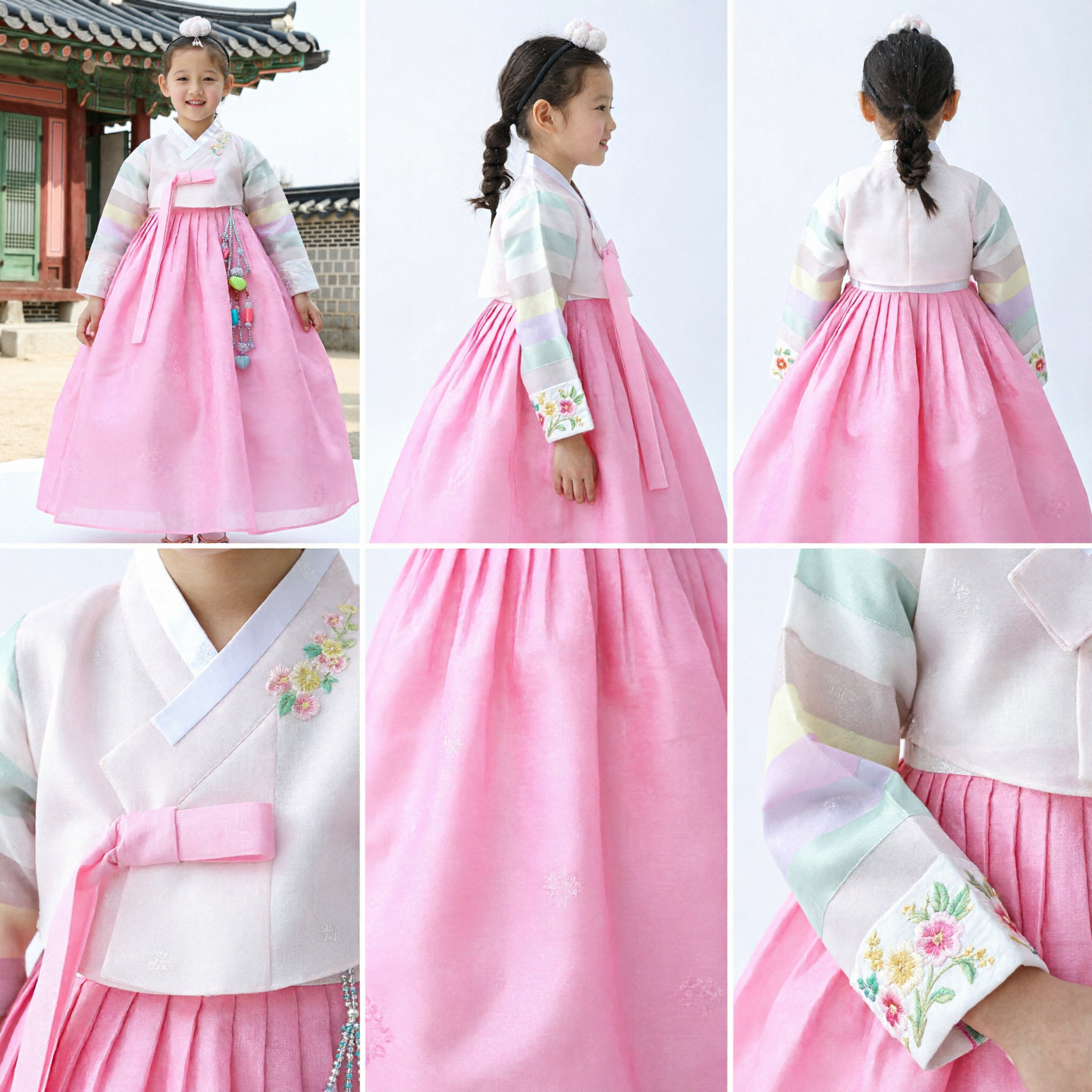Traditional Korean Hanbok Dress for Girls Pink Chima and White Jeogori Kids Folk Costume for Special Occasions