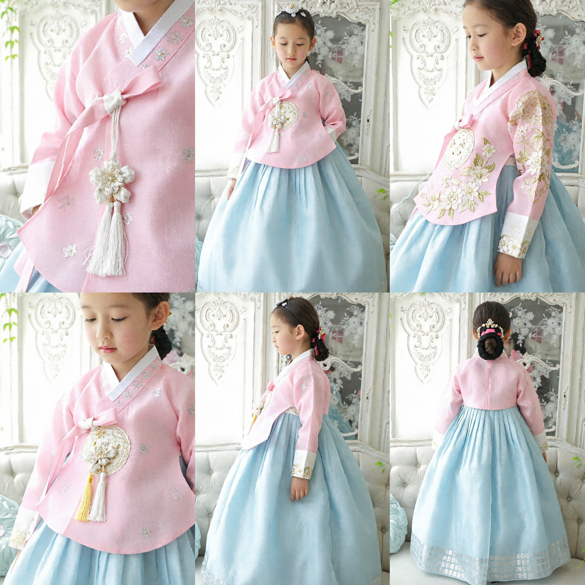 Traditional Korean Hanbok Dress for Girls Pink and Blue Kids Formal Costume for Weddings Birthdays