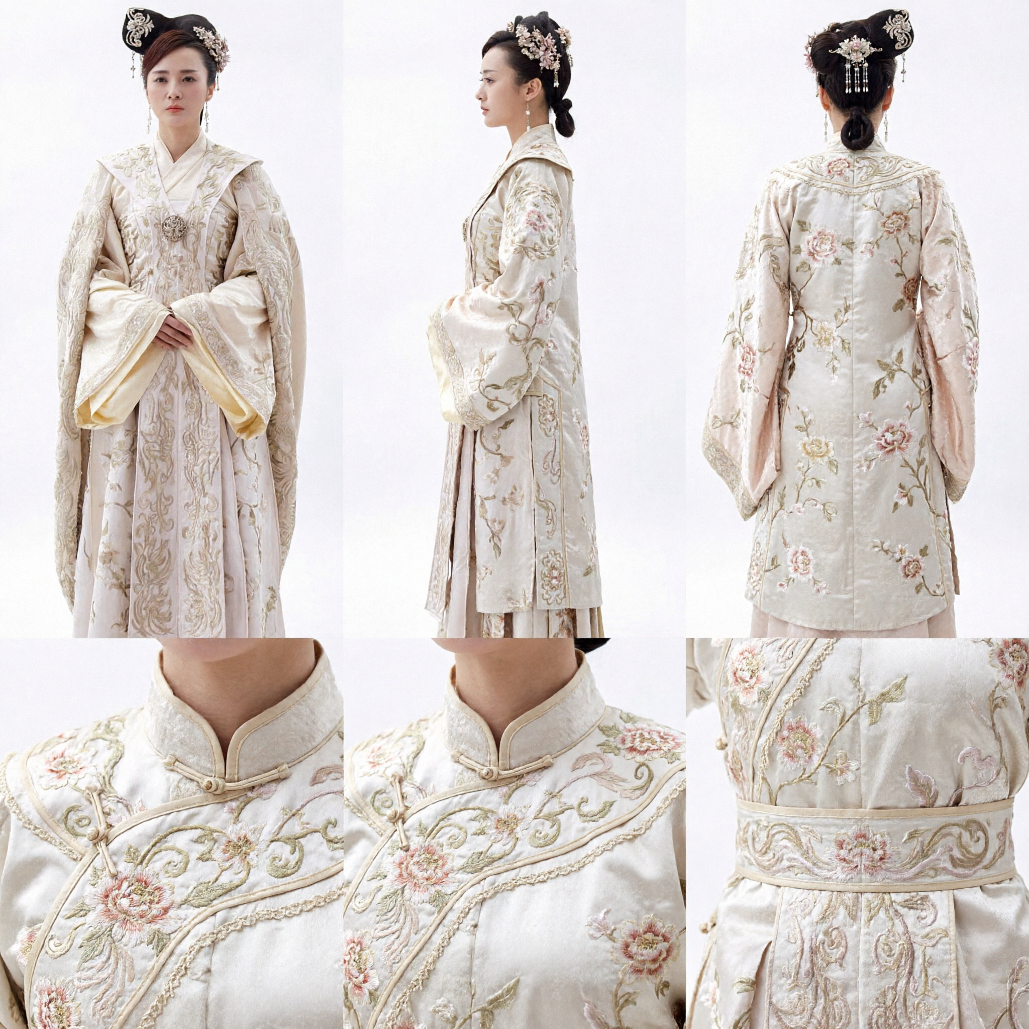 Ancient Chinese Princess Hanfu Costume Cream Gold Embroidered Robe for Women Cosplay