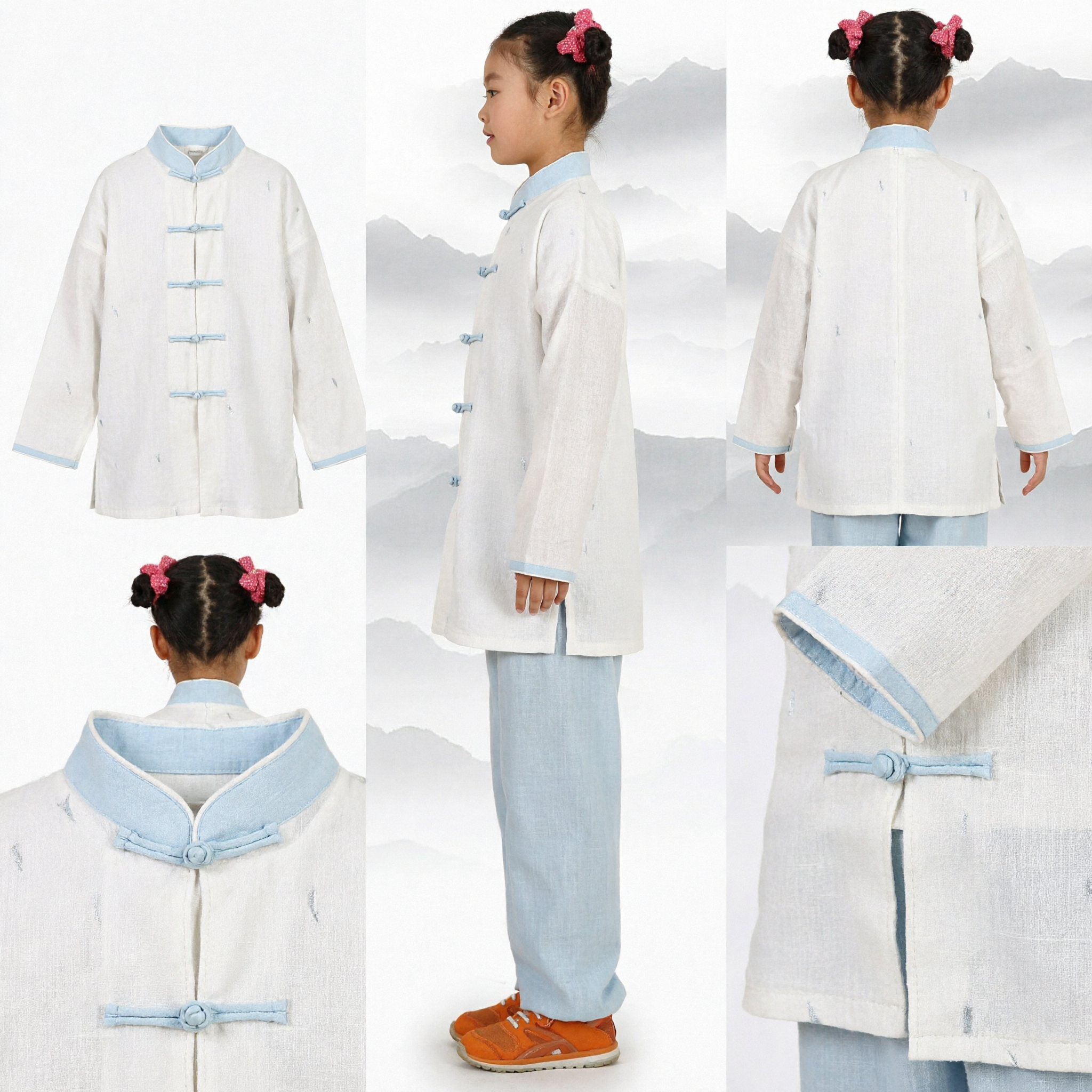 Traditional Chinese Kung Fu Uniform for Kids White Tai Chi Suit Children Martial Arts Costume Set
