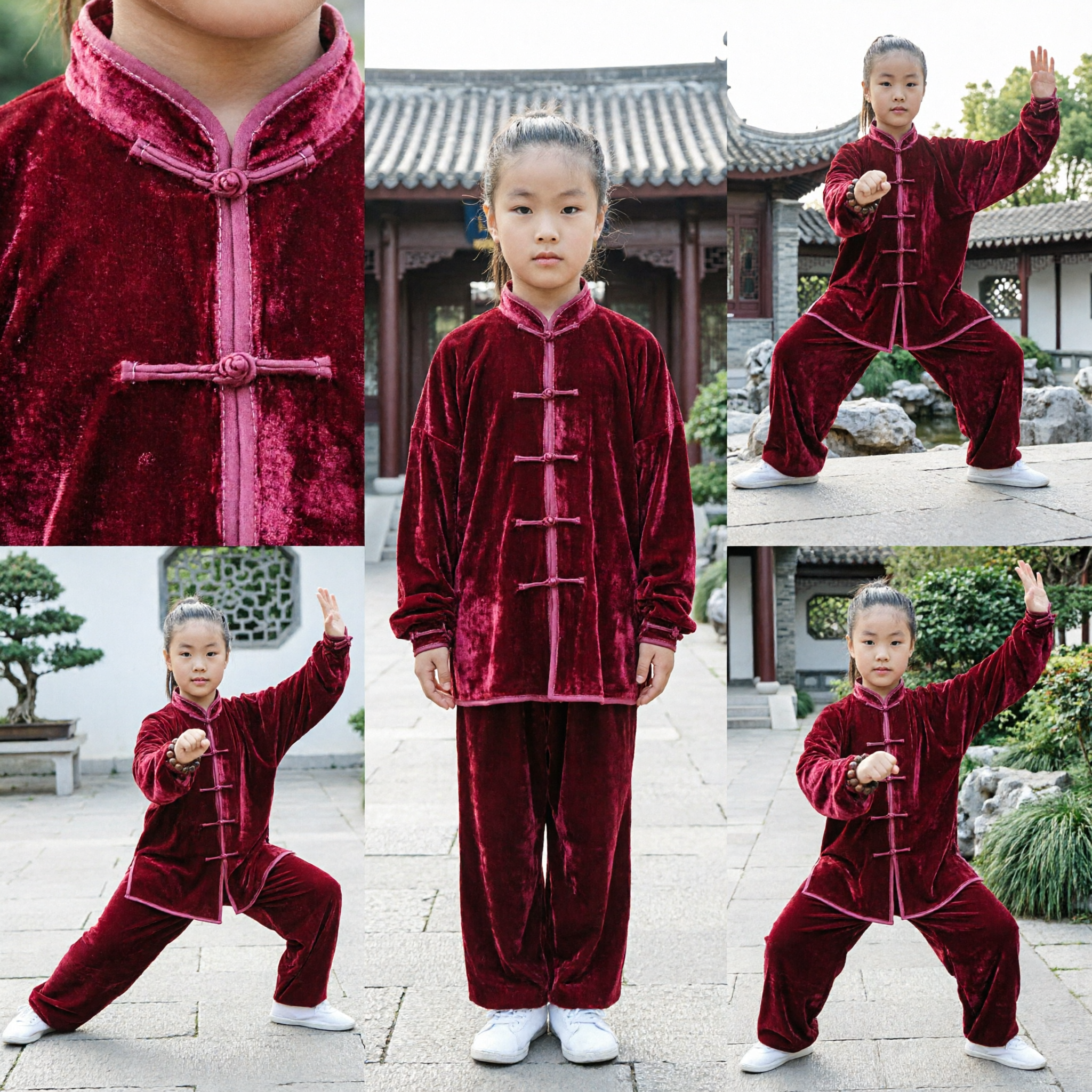Kids Velvet Kung Fu Uniform Traditional Chinese Martial Arts Tai Chi Suit for Girls Performance