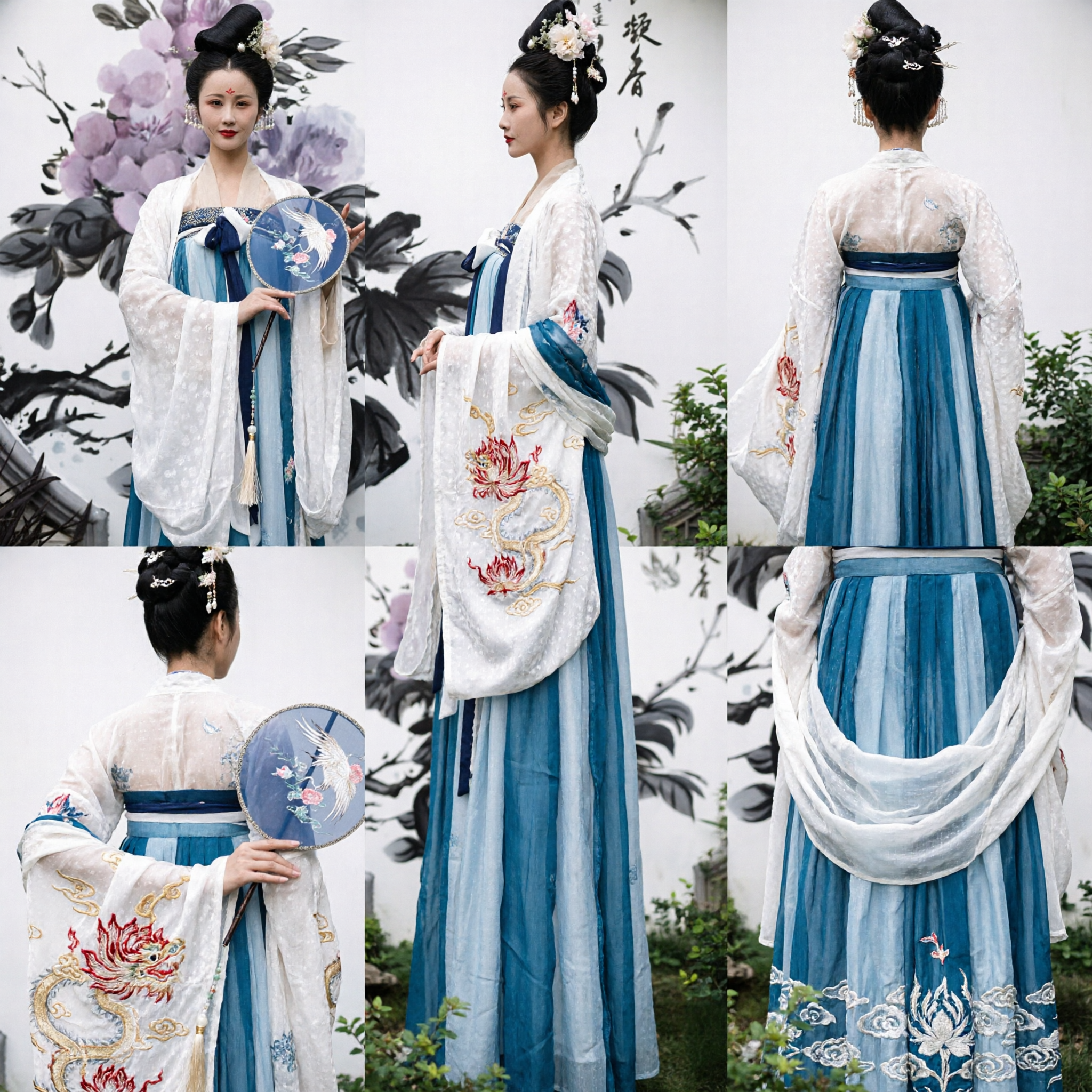 Elegant Blue Chinese Hanfu Tang Dynasty Palace Lady Ancient Fairy Traditional Costume for Women