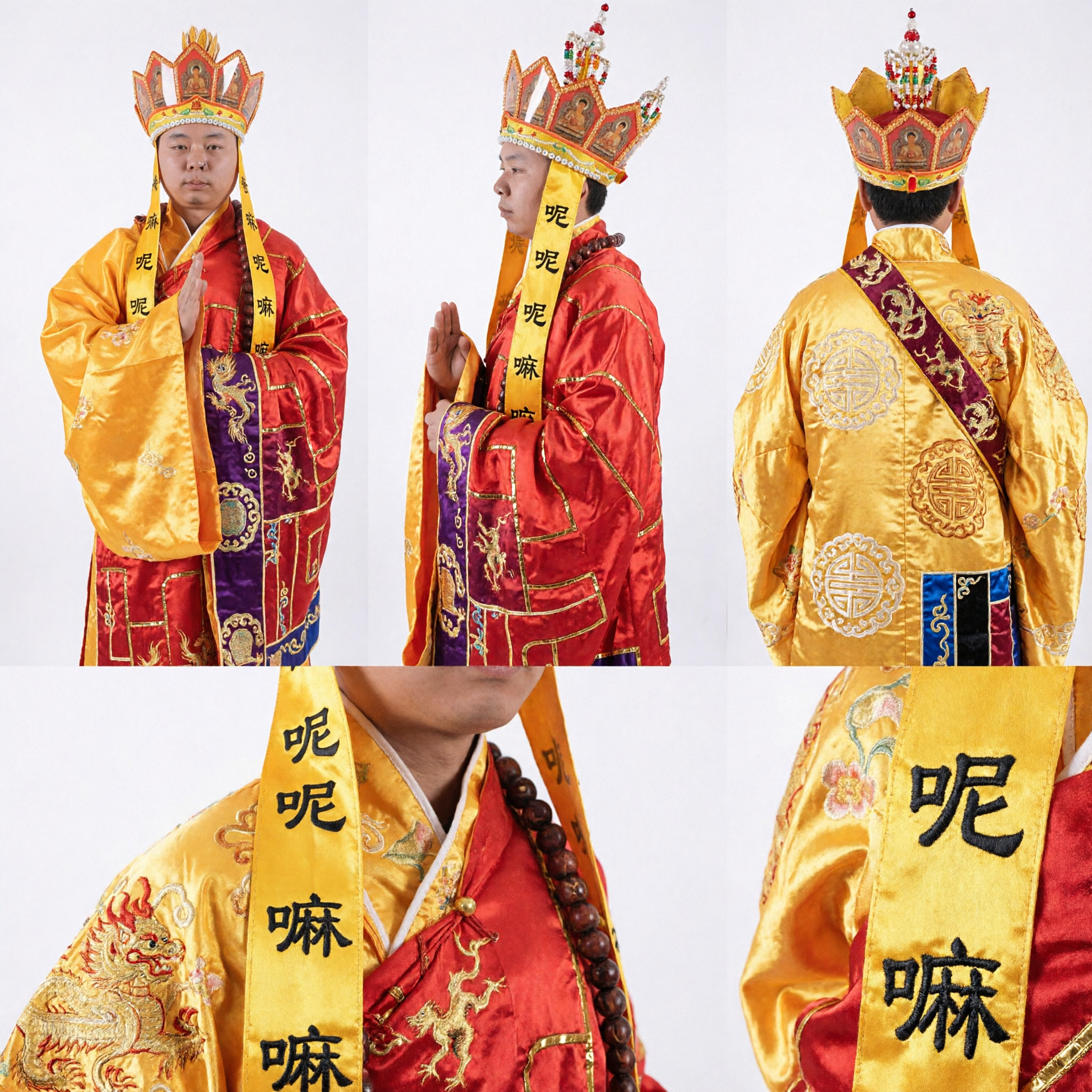 Traditional Chinese Buddhist Monk Crown Tang Sanzang Five Buddha Hat for Journey to the West Cosplay Performance Costume