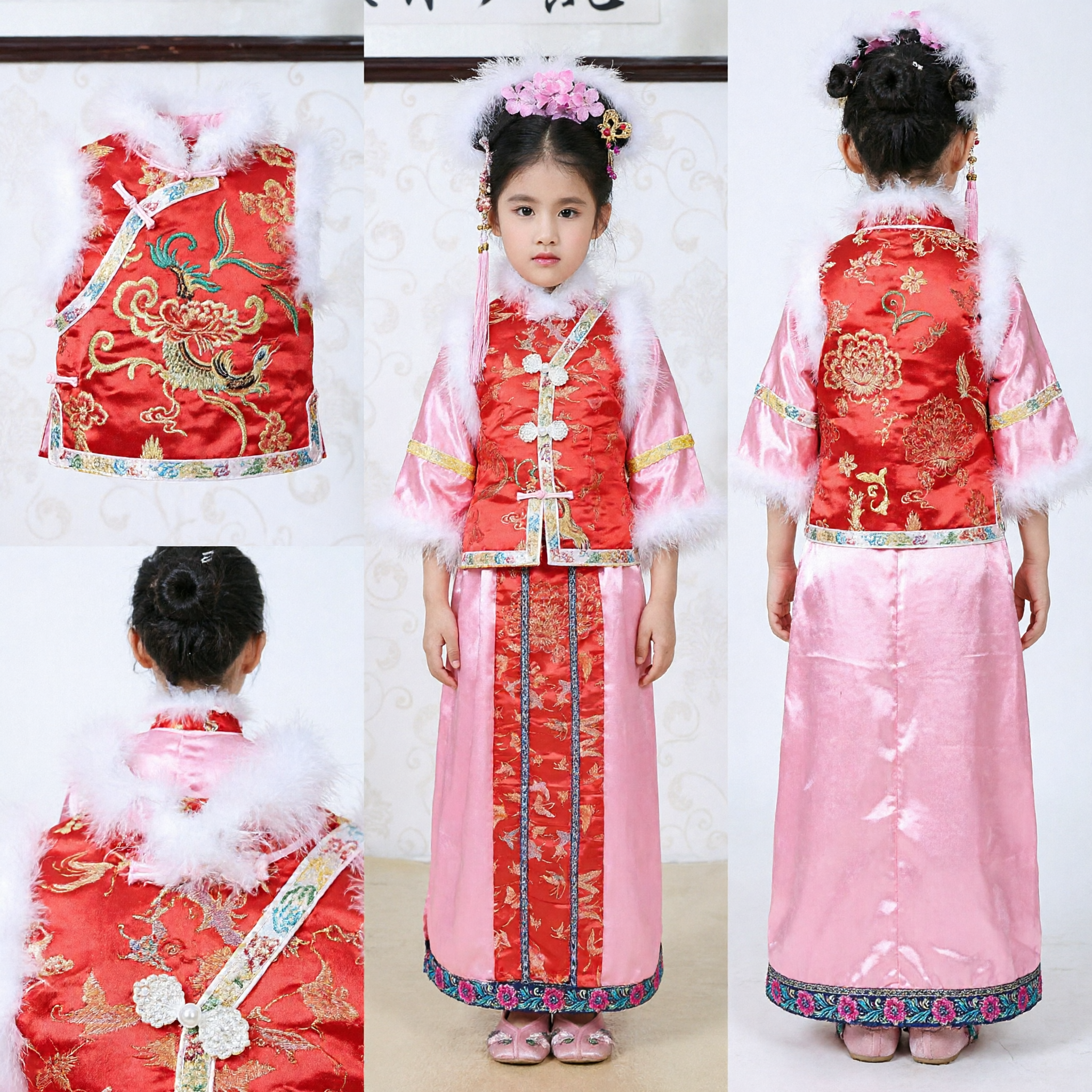 Traditional Chinese Qing Dynasty Costume for Girls Ancient Princess Dress Kids Spring Festival Performance Outfit