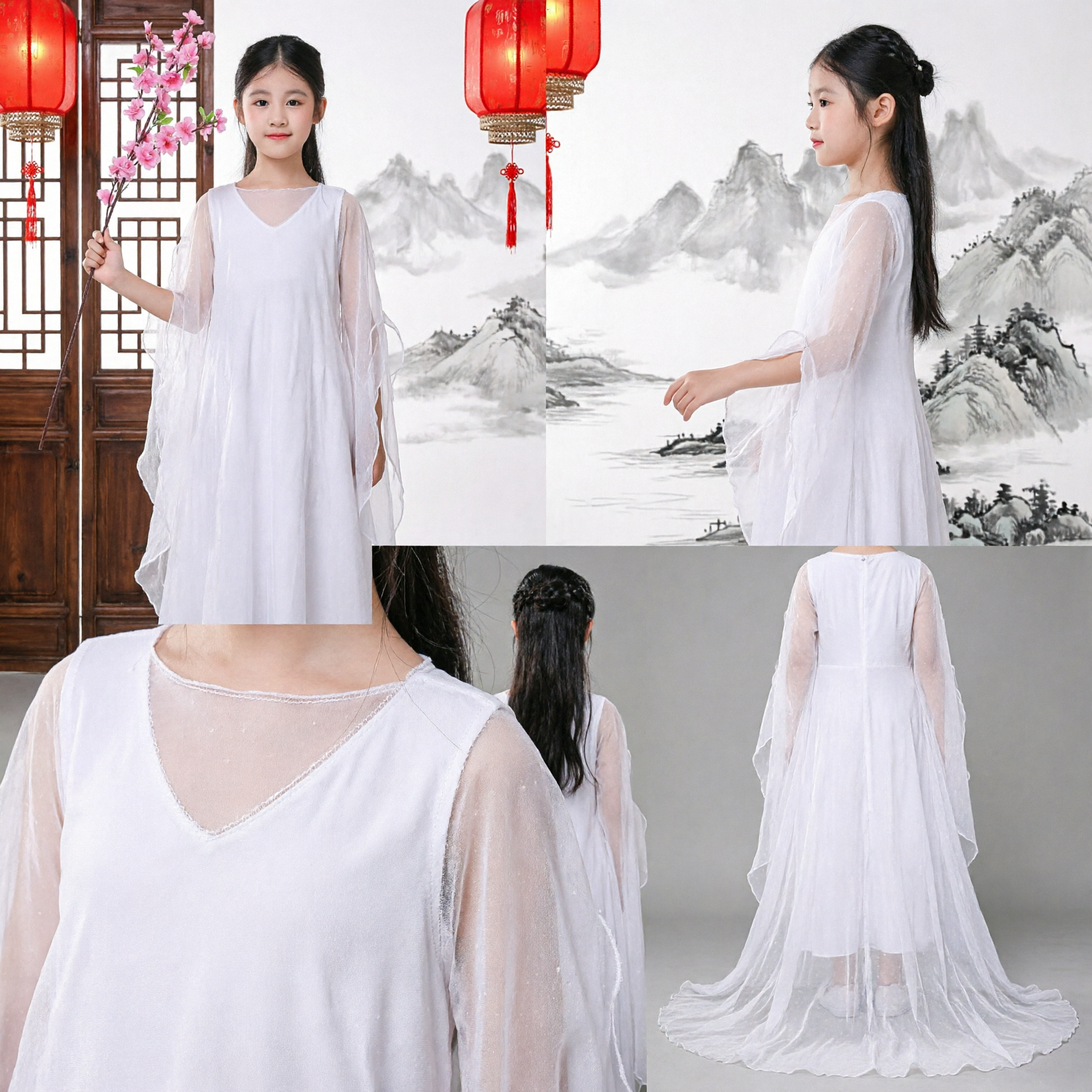 Girls White Traditional Chinese Hanfu Dress Ancient Fairy Costume for Kids Stage Performance Dance