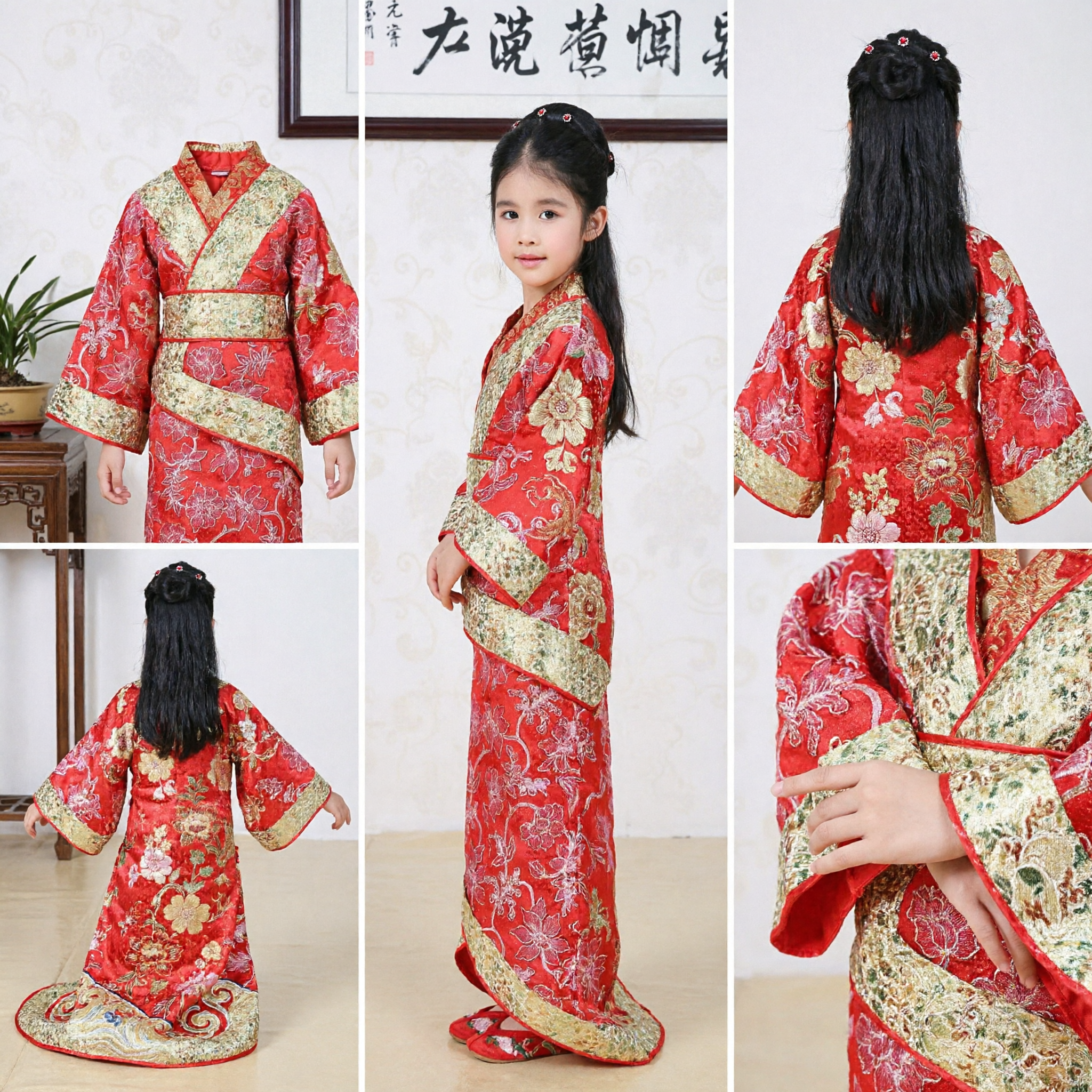 Traditional Chinese Hanfu Costume for Girls Ancient Red Robe Princess Dress for Kids Festival Performance Wear