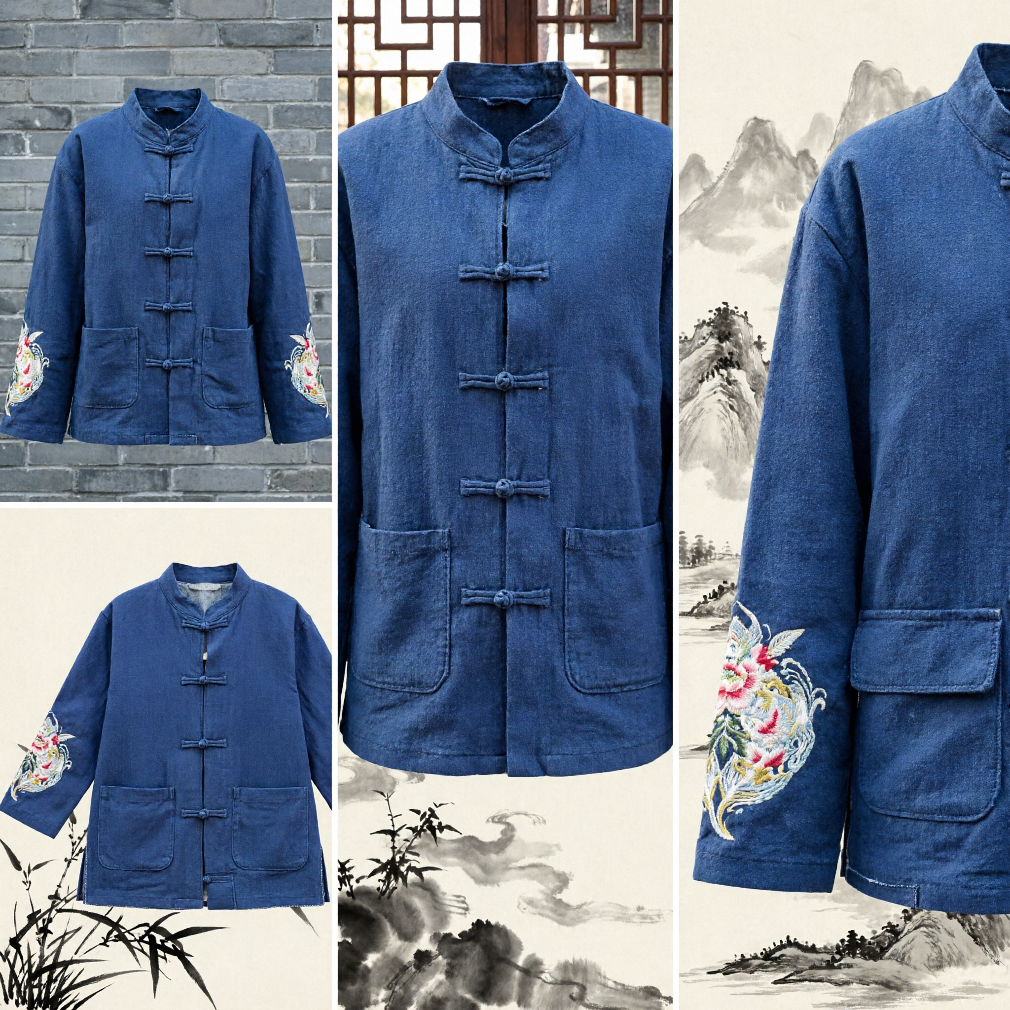 Women's Traditional Chinese Tang Suit Jacket Blue Cotton Padded Coat with Mandarin Collar and Embroidery