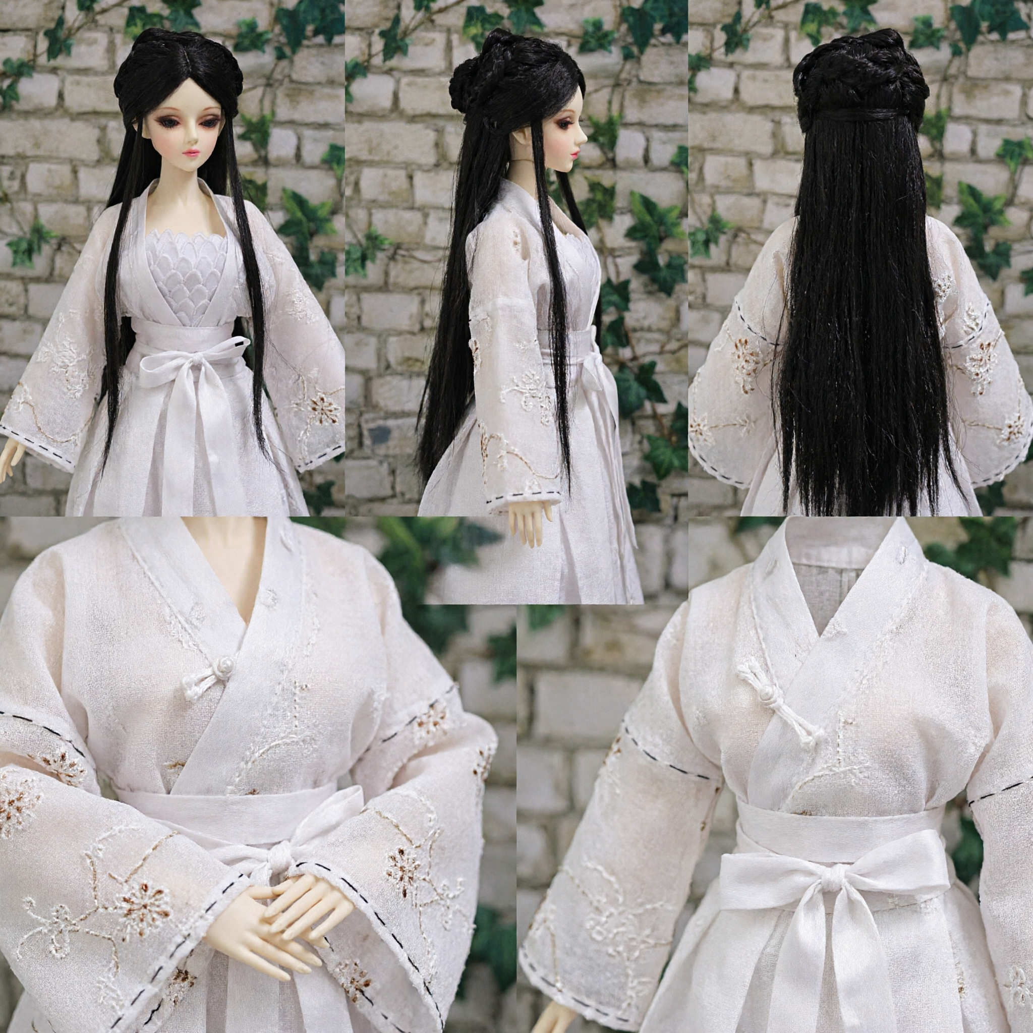 Traditional Chinese Ancient Style Black Long Hair Wig for BJD Dolls Hanfu Cosplay Costume Accessories