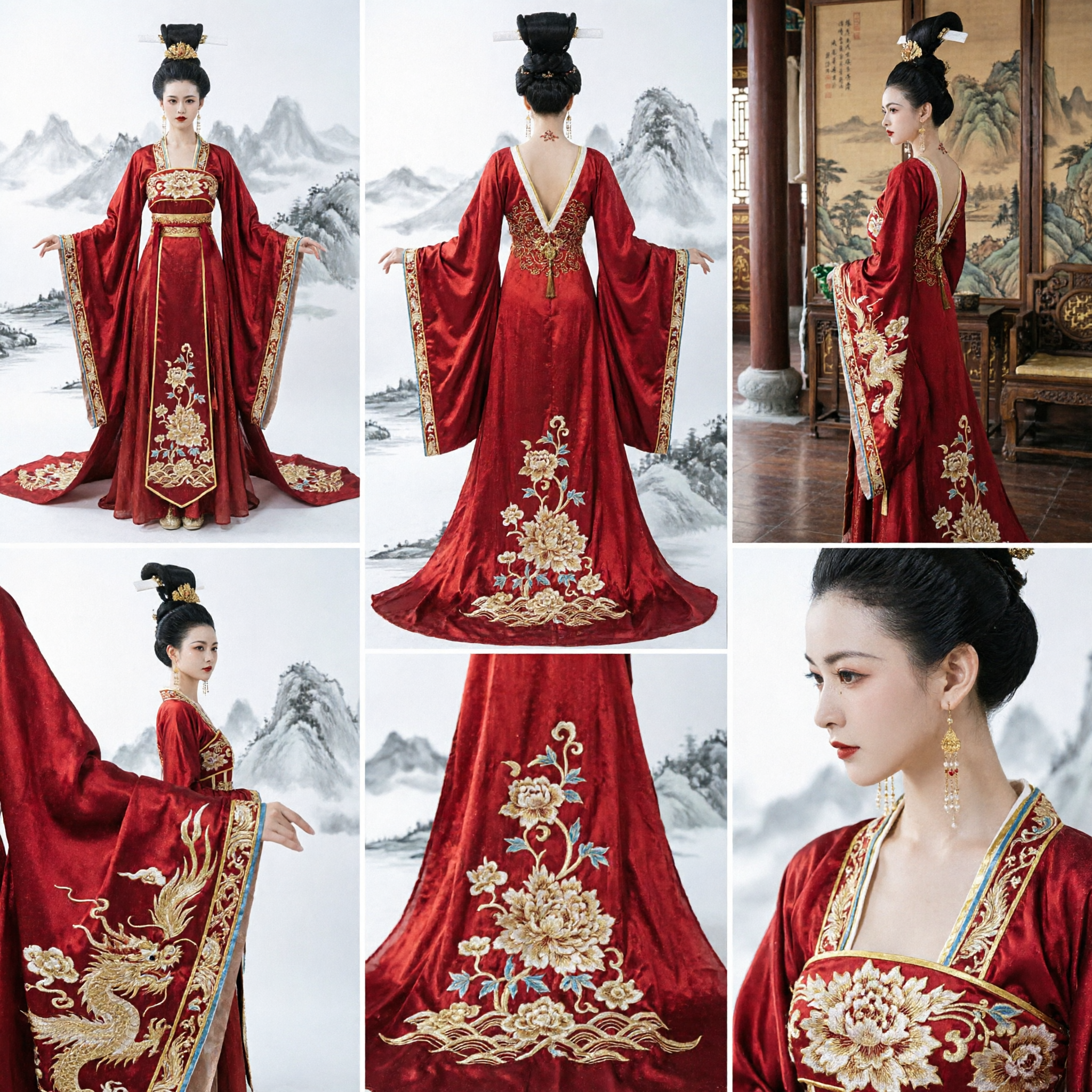 Traditional Chinese Red Hanfu Dress Tang Dynasty Style Ancient Costume with Gold Embroidery for Women Stage Performance